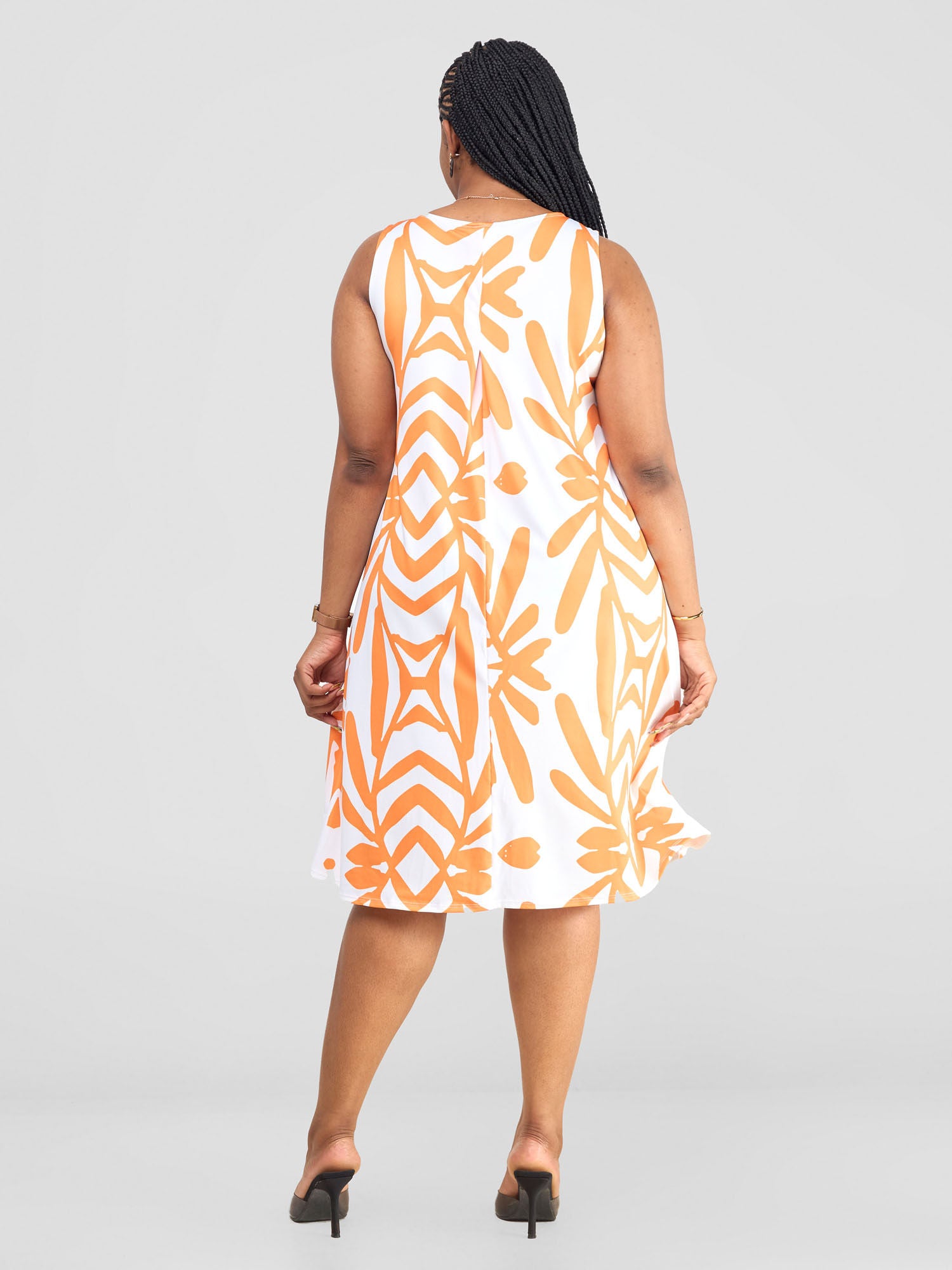 Vivo Amara Back Pleat Dress - Orange / White Ukwi Print