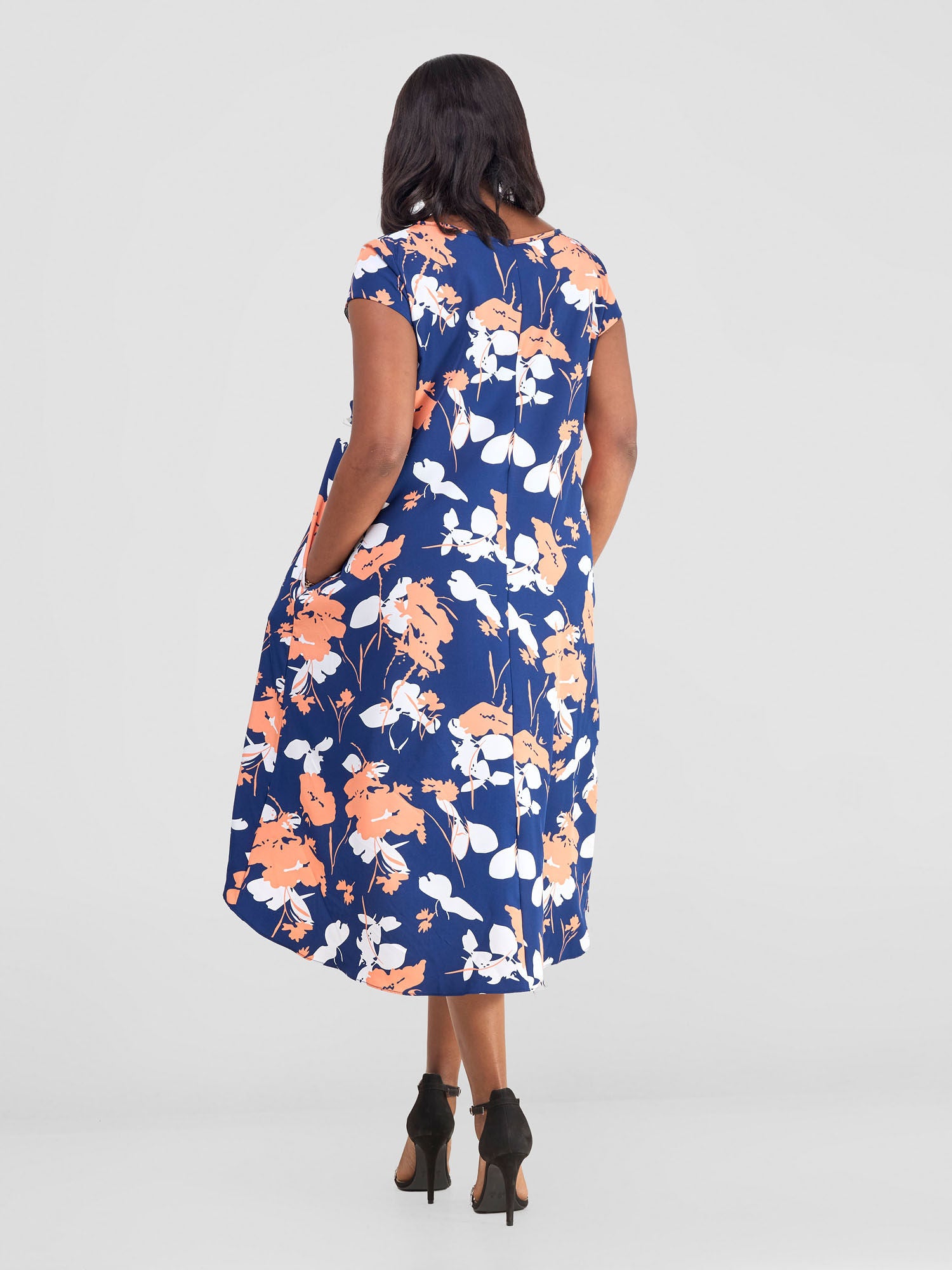 Vivo Jema High Low Tent Dress - Navy / White Floral Print