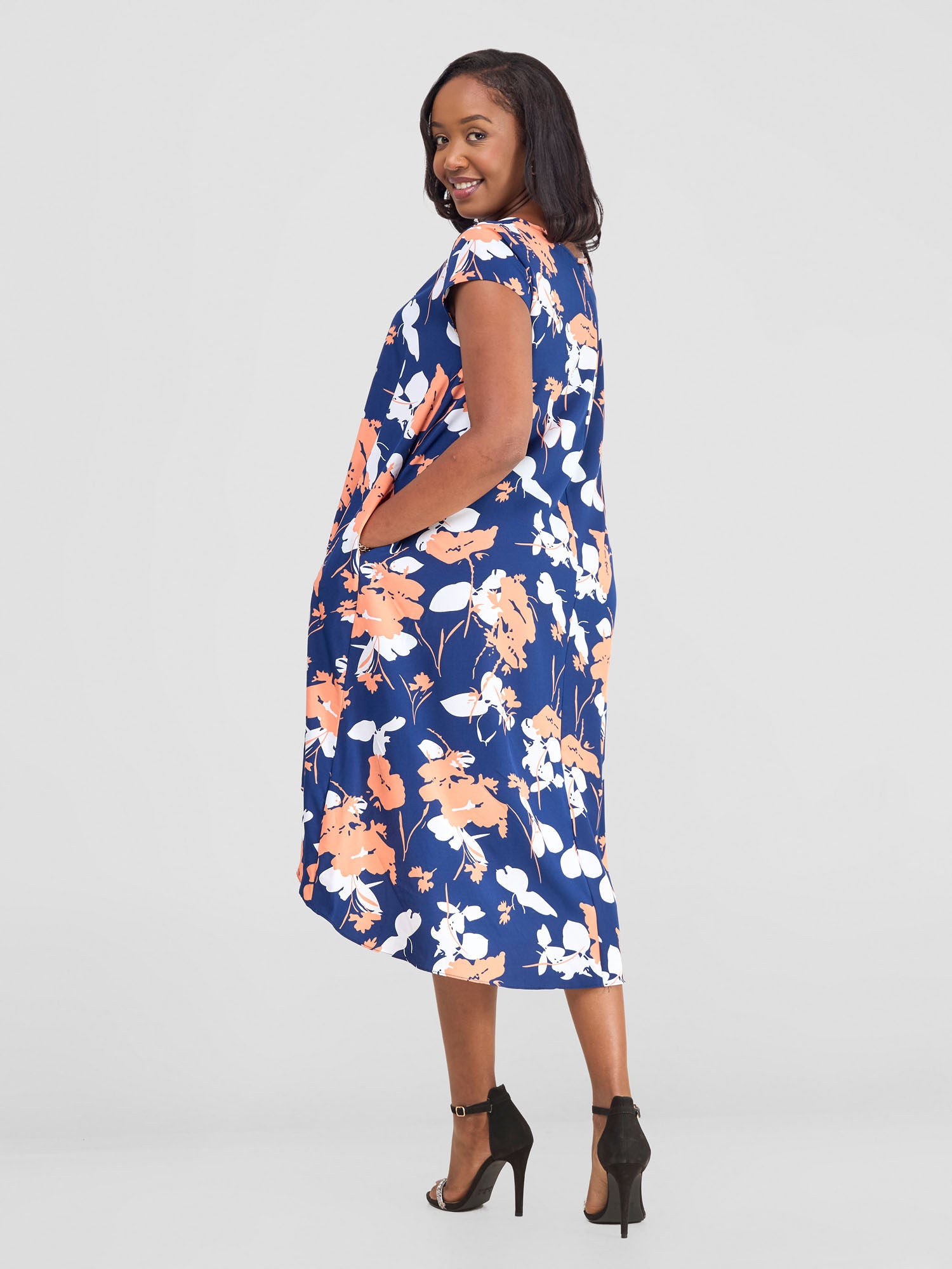Vivo Jema High Low Tent Dress - Navy / White Floral Print
