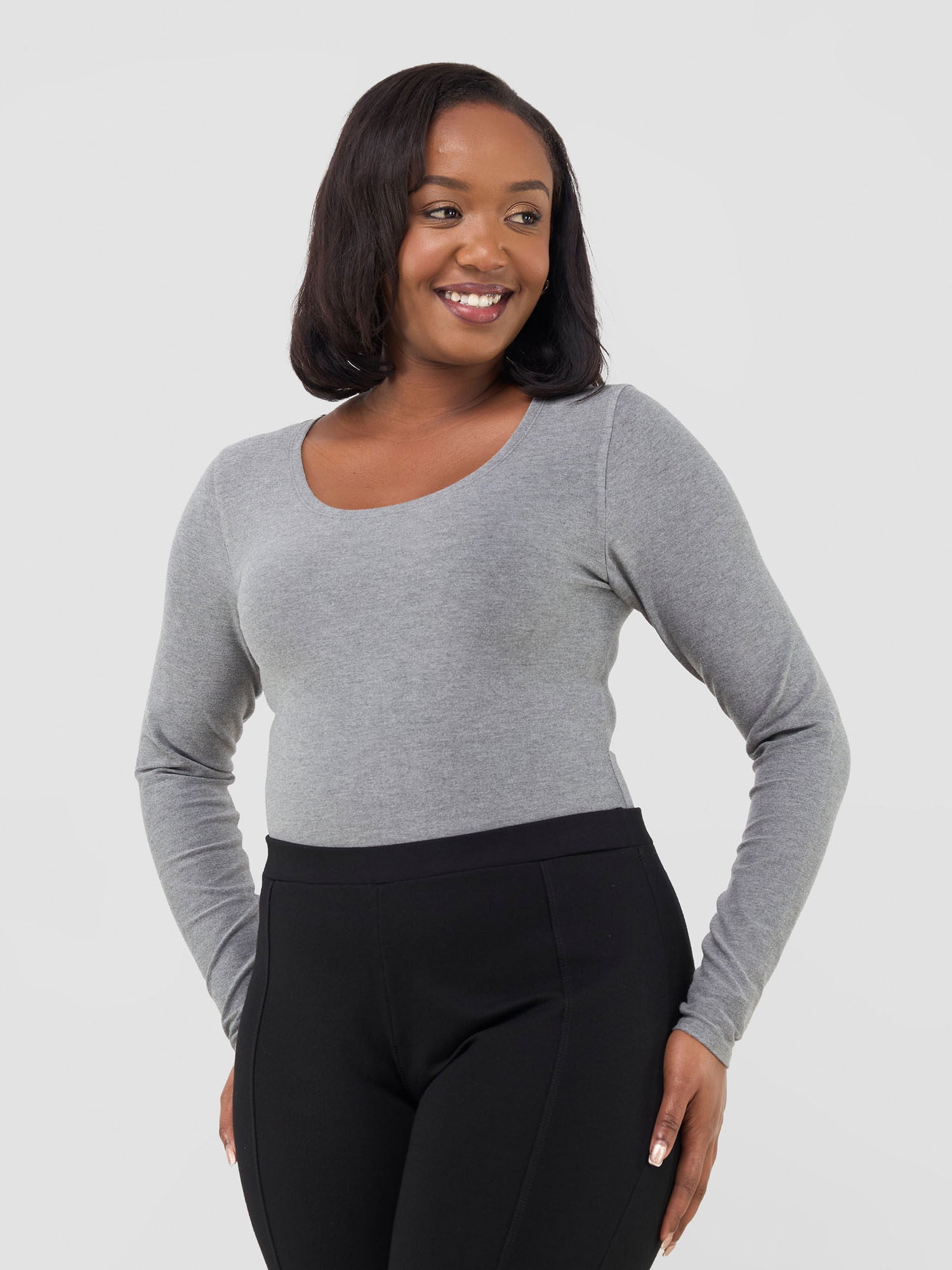 Vivo Basic Long Sleeve Bodysuit (Seamless) - Grey