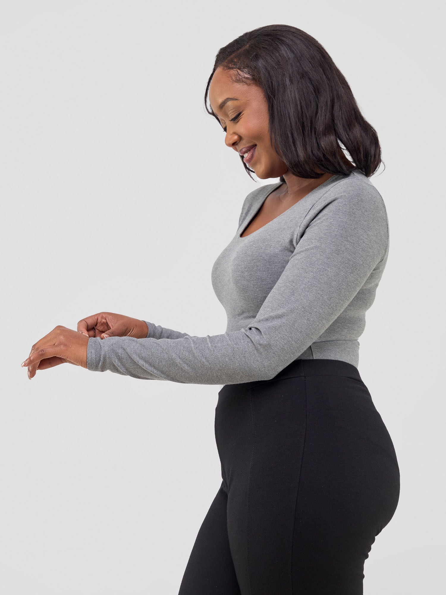 Vivo Basic Long Sleeve Bodysuit (Seamless) - Grey