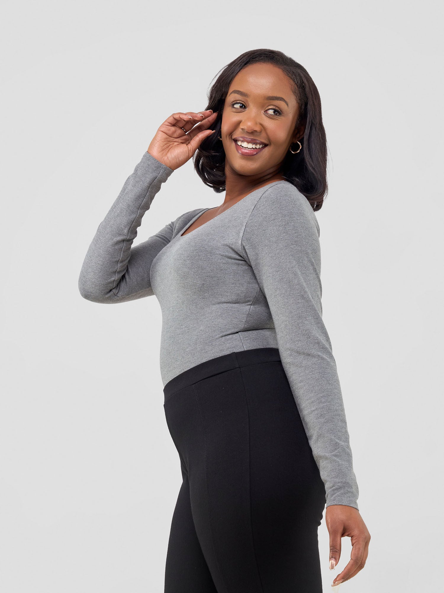 Vivo Basic Long Sleeve Bodysuit (Seamless) - Grey