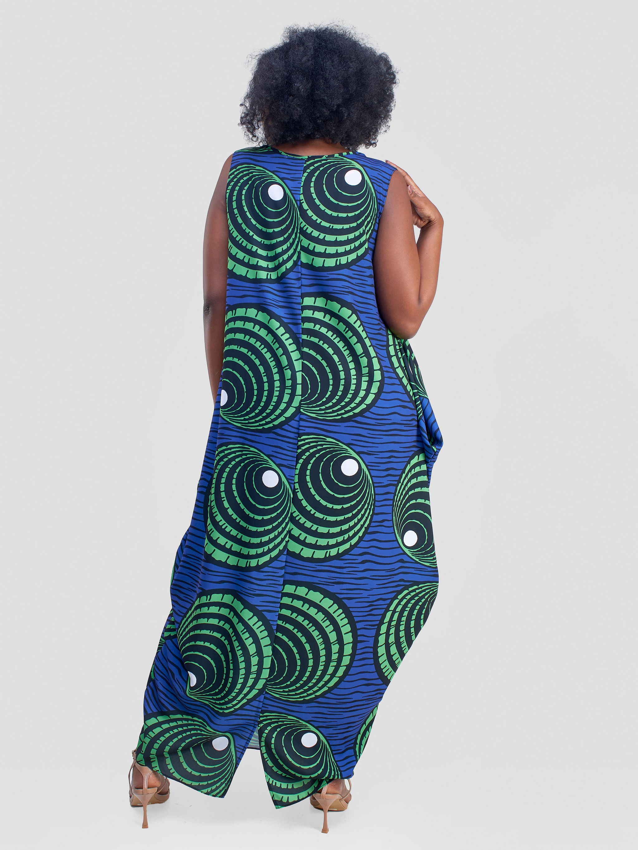 Vivo Alek Side Cowl Sleeveless Maxi Dress - Green / Blue Abstract Print