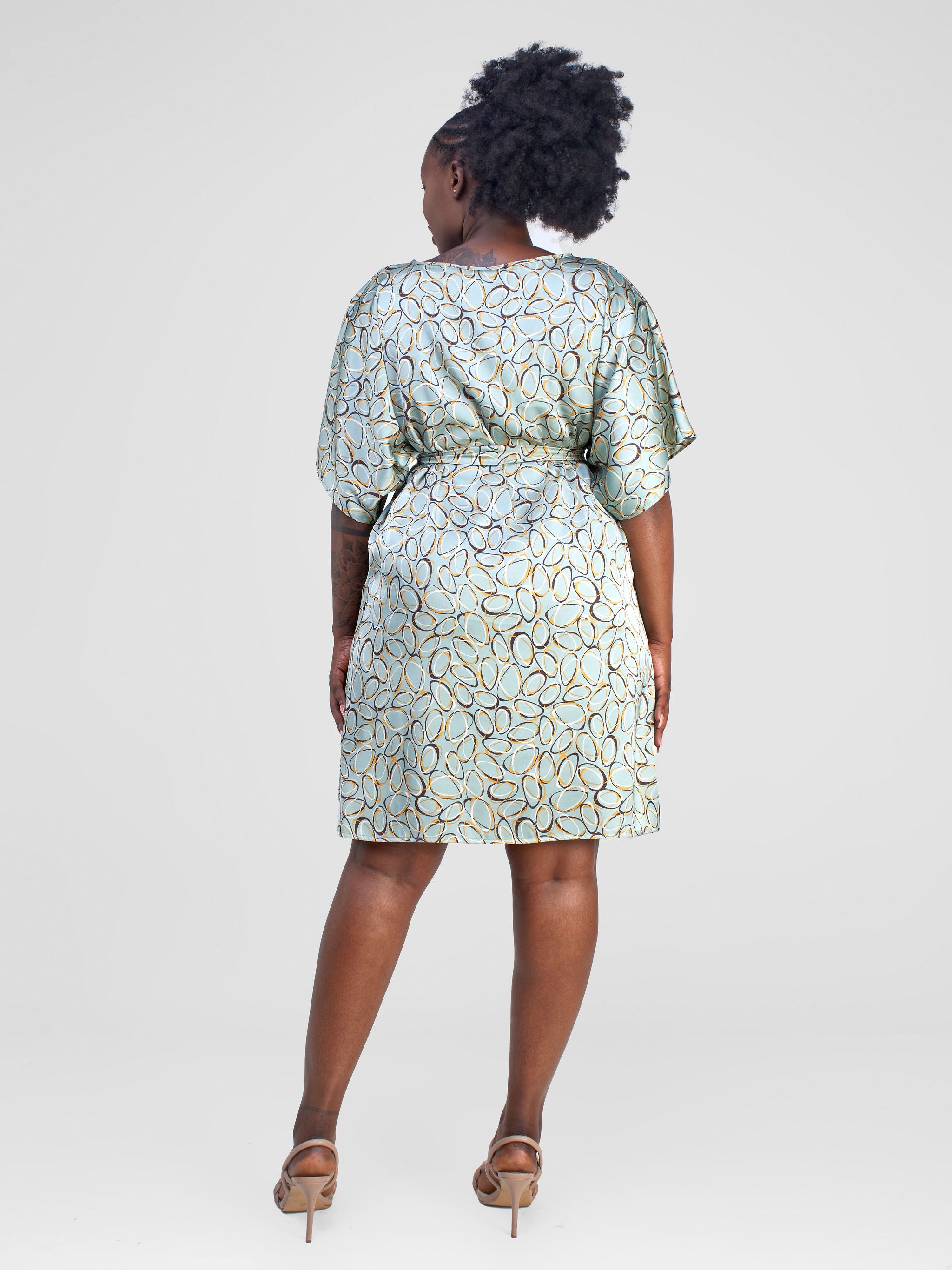 Vivo Hanabi Drop Shoulder Dress - Green Koto Print