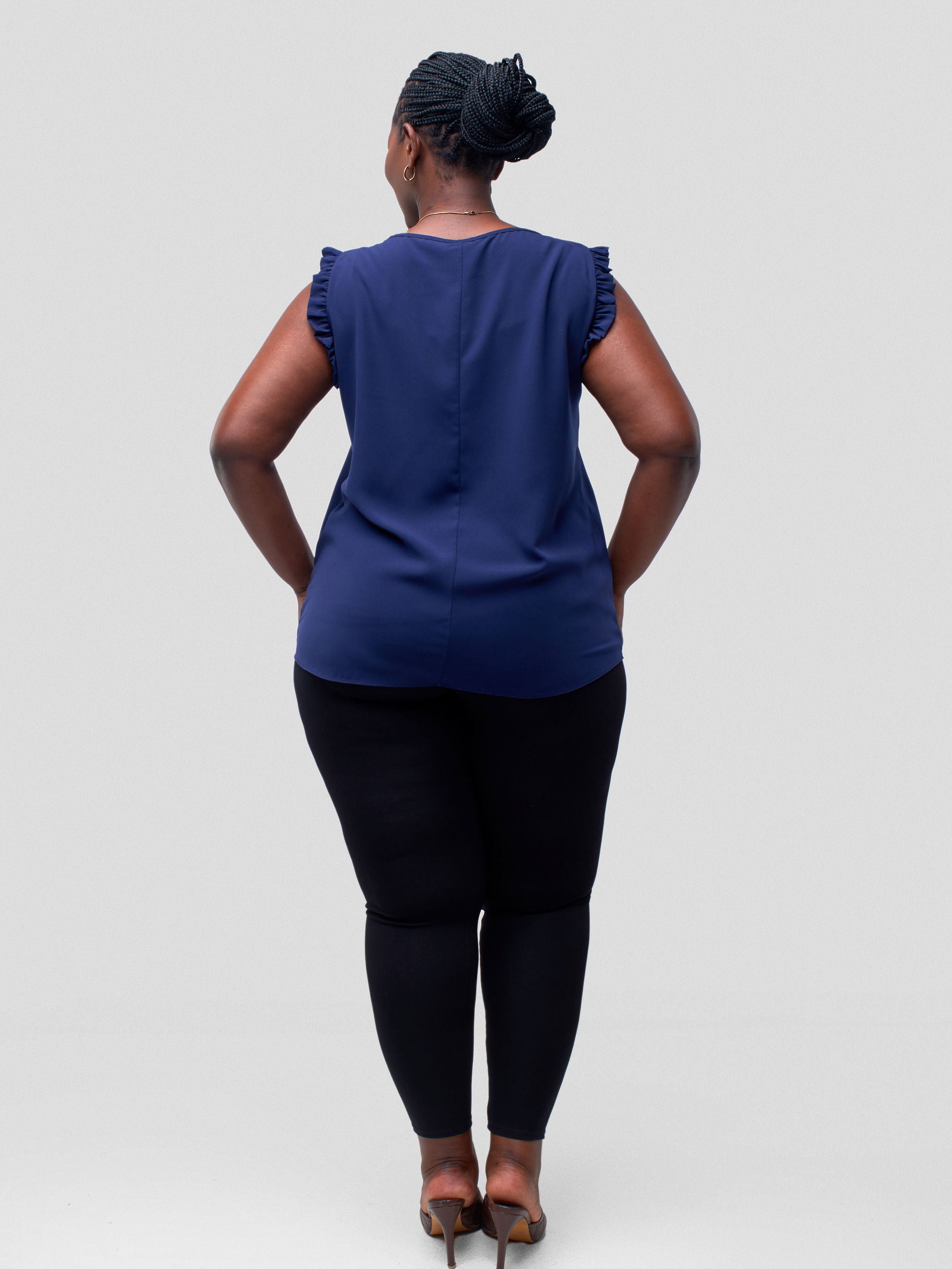 Vivo Ava Sleeveless Ruffle Top - Navy Blue