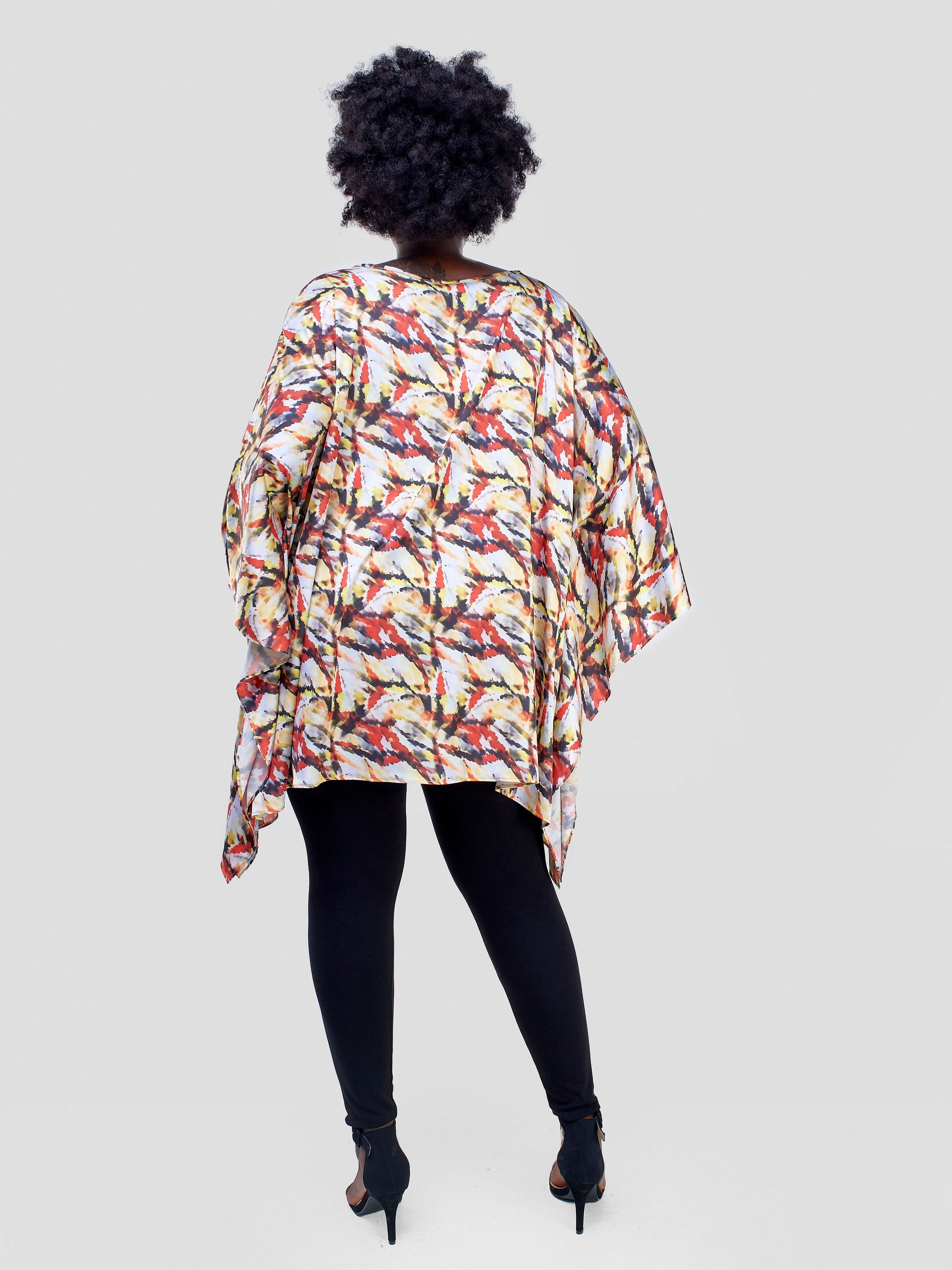 Vivo Basic Wide Loose Top - Yellow / Red Abstract Print