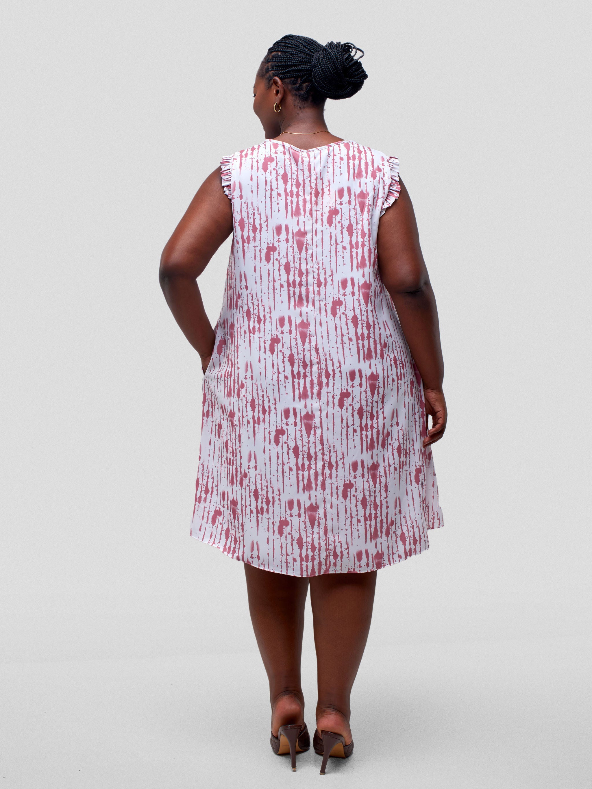 Vivo Ava Tent Knee Length Dress - Pink / White Mistari Print