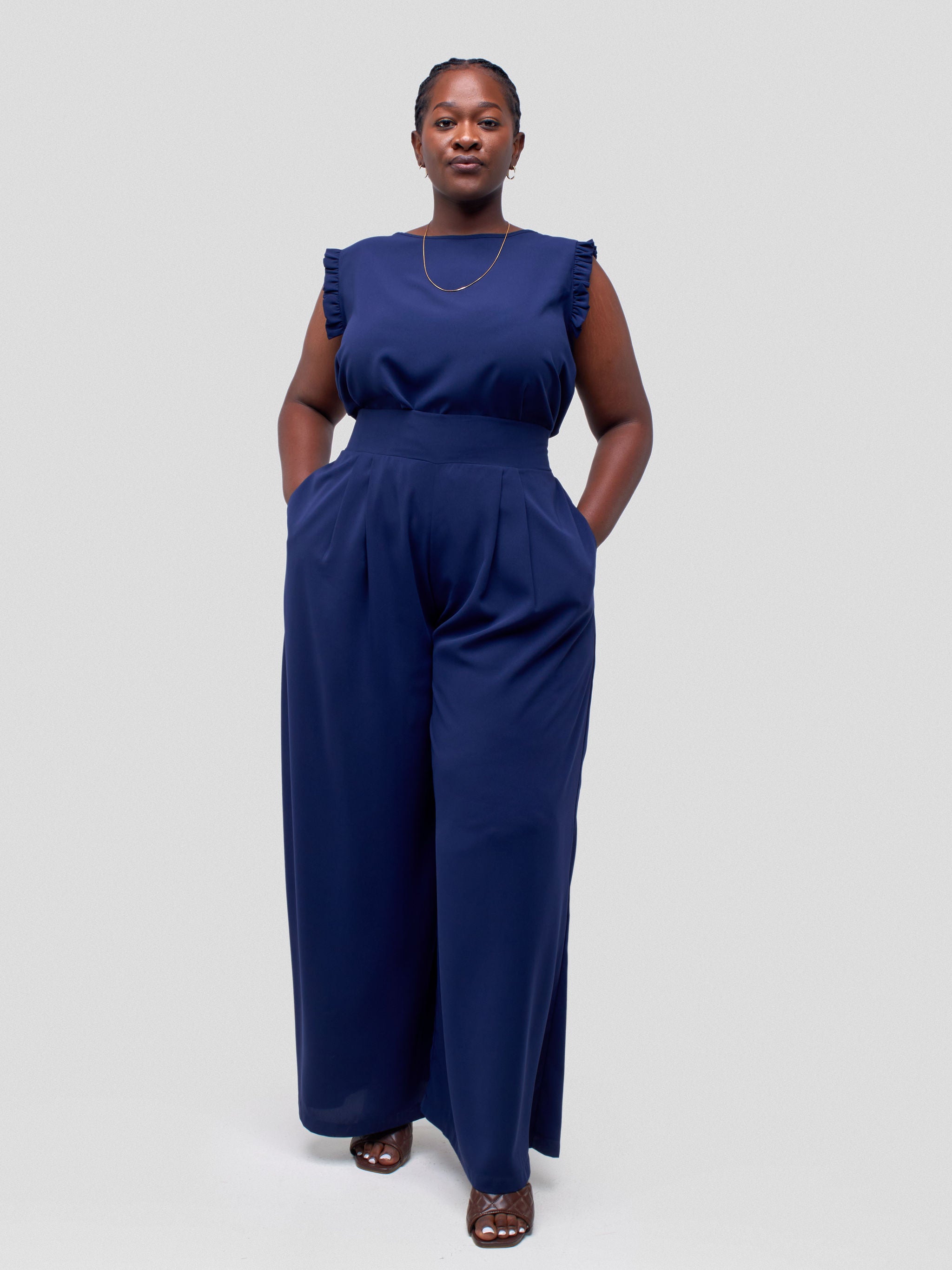 Vivo Ava Pleated Wide Leg Pants - Navy Blue