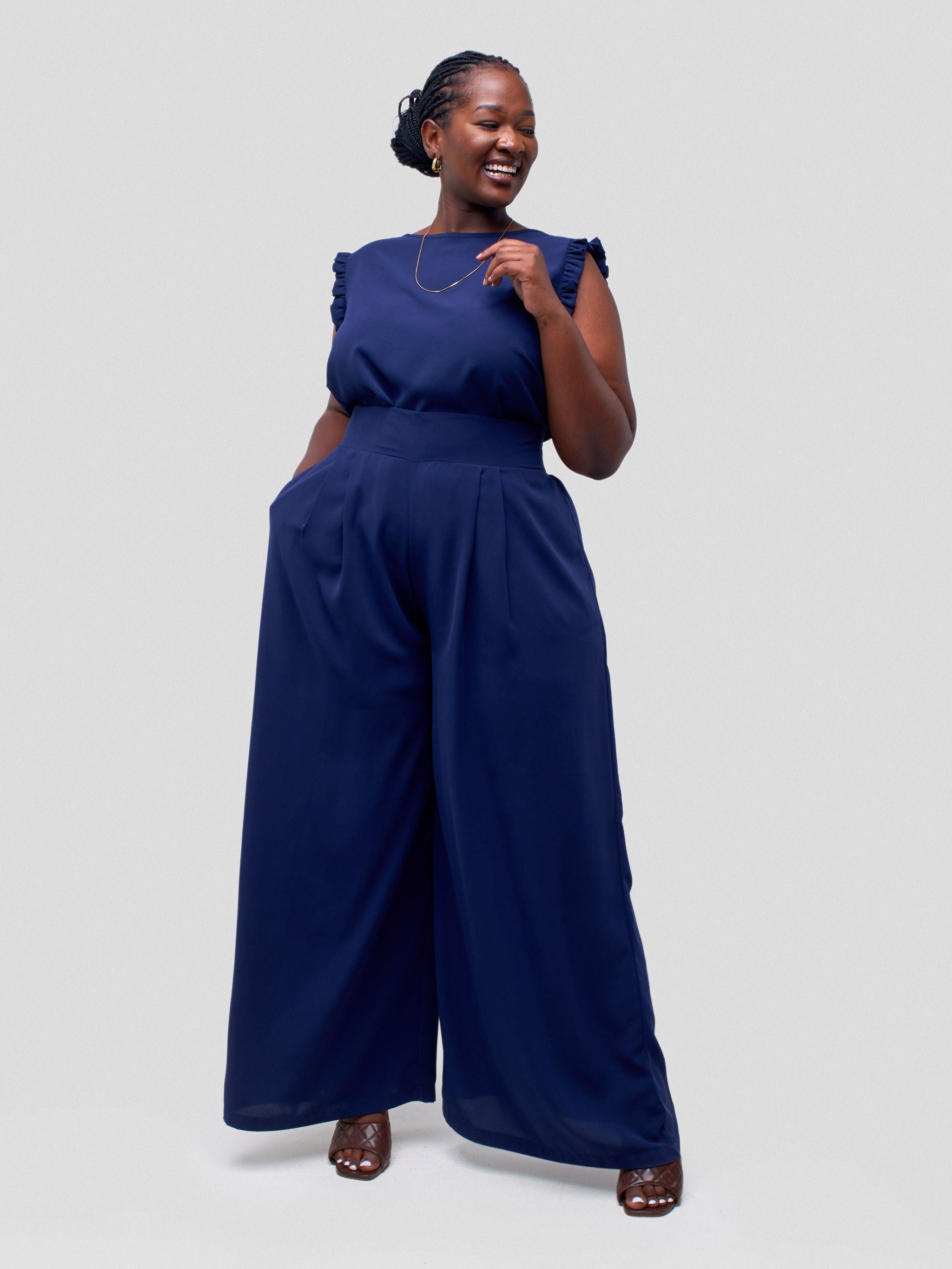 Vivo Ava Pleated Wide Leg Pants - Navy Blue