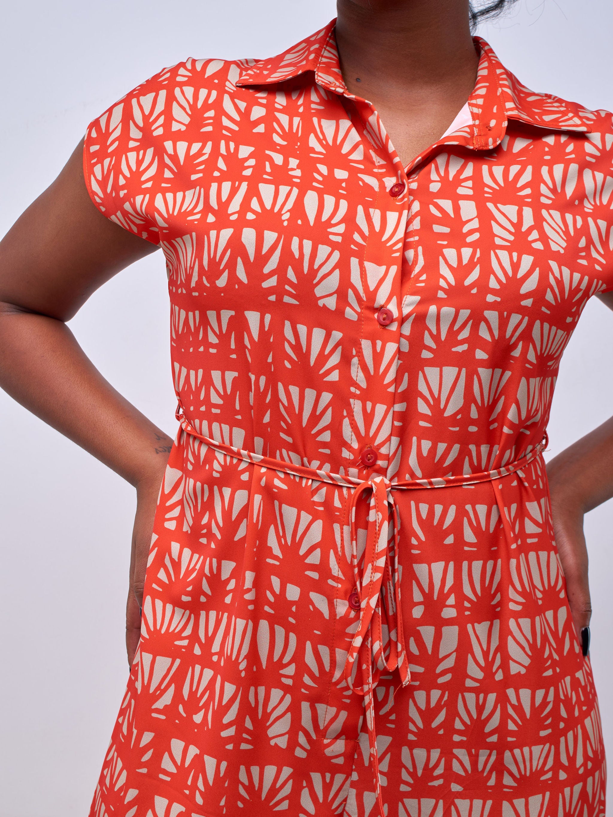 Vivo Dali Drop Shoulder Jumpsuit - Red / Taupe Mtende Abstract Print