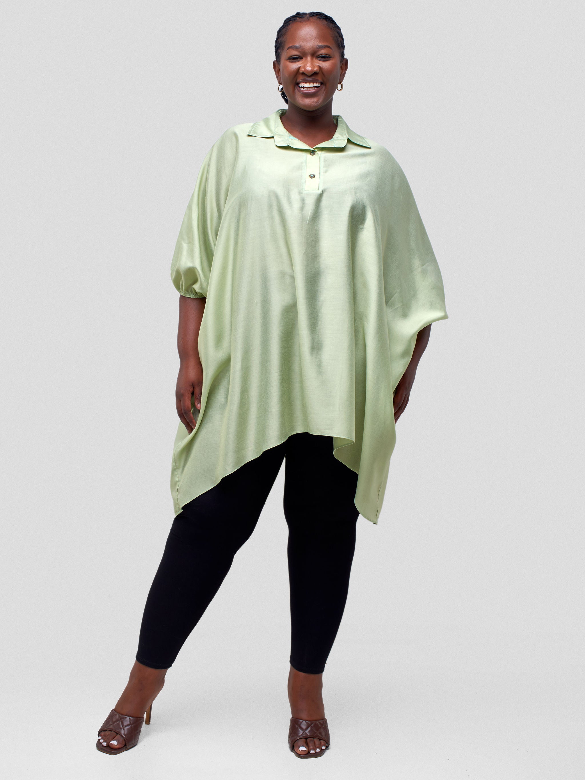 Vivo Ava Shirt Collar Tunic Top - Lime Green