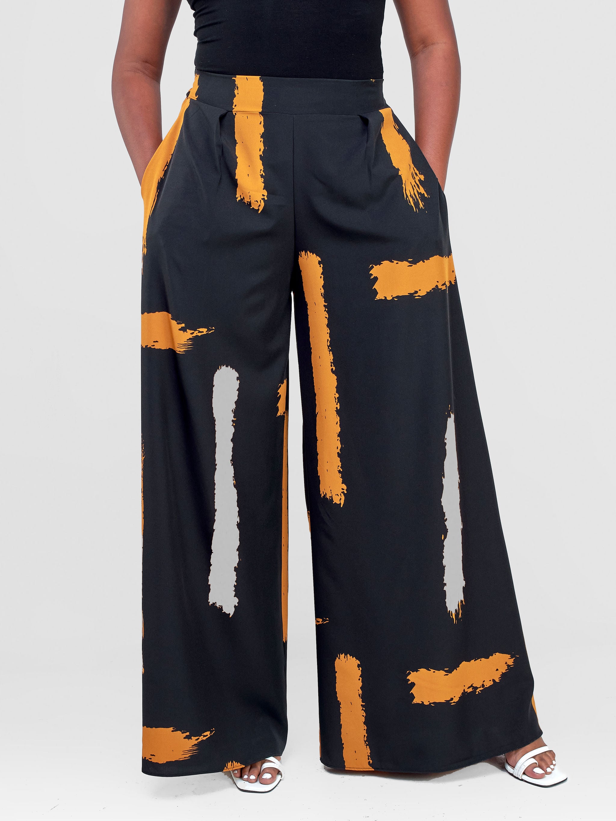 Vivo Basic Crepe Pants - Mustard / Black Print