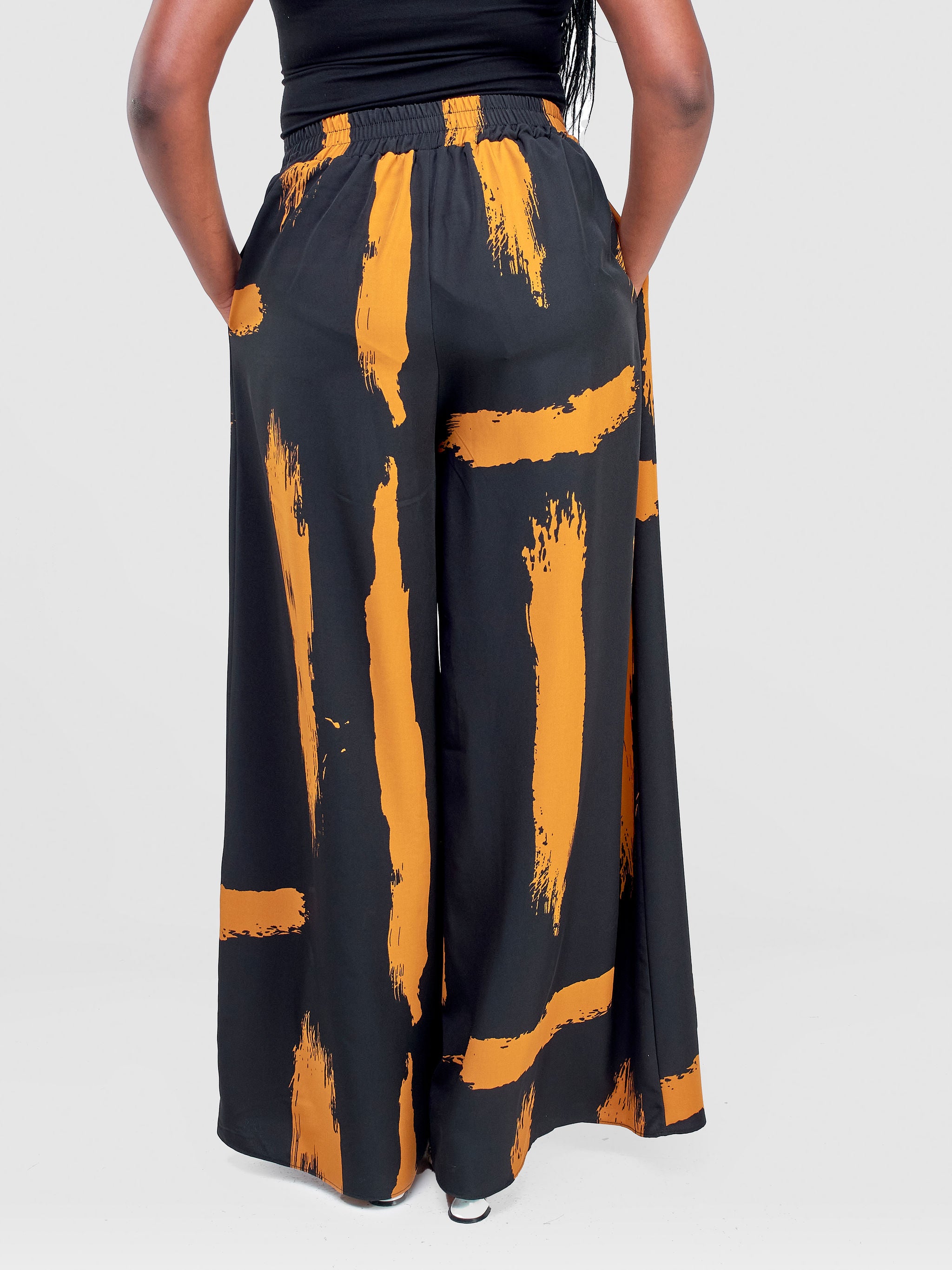 Vivo Basic Crepe Pants - Mustard / Black Print