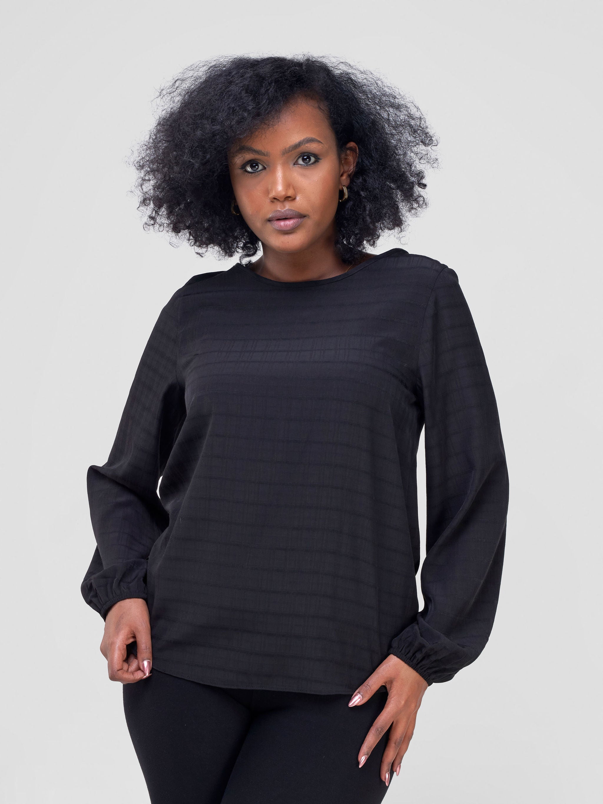 Vivo Basic Long Sleeved Bishop Top - Black Textured