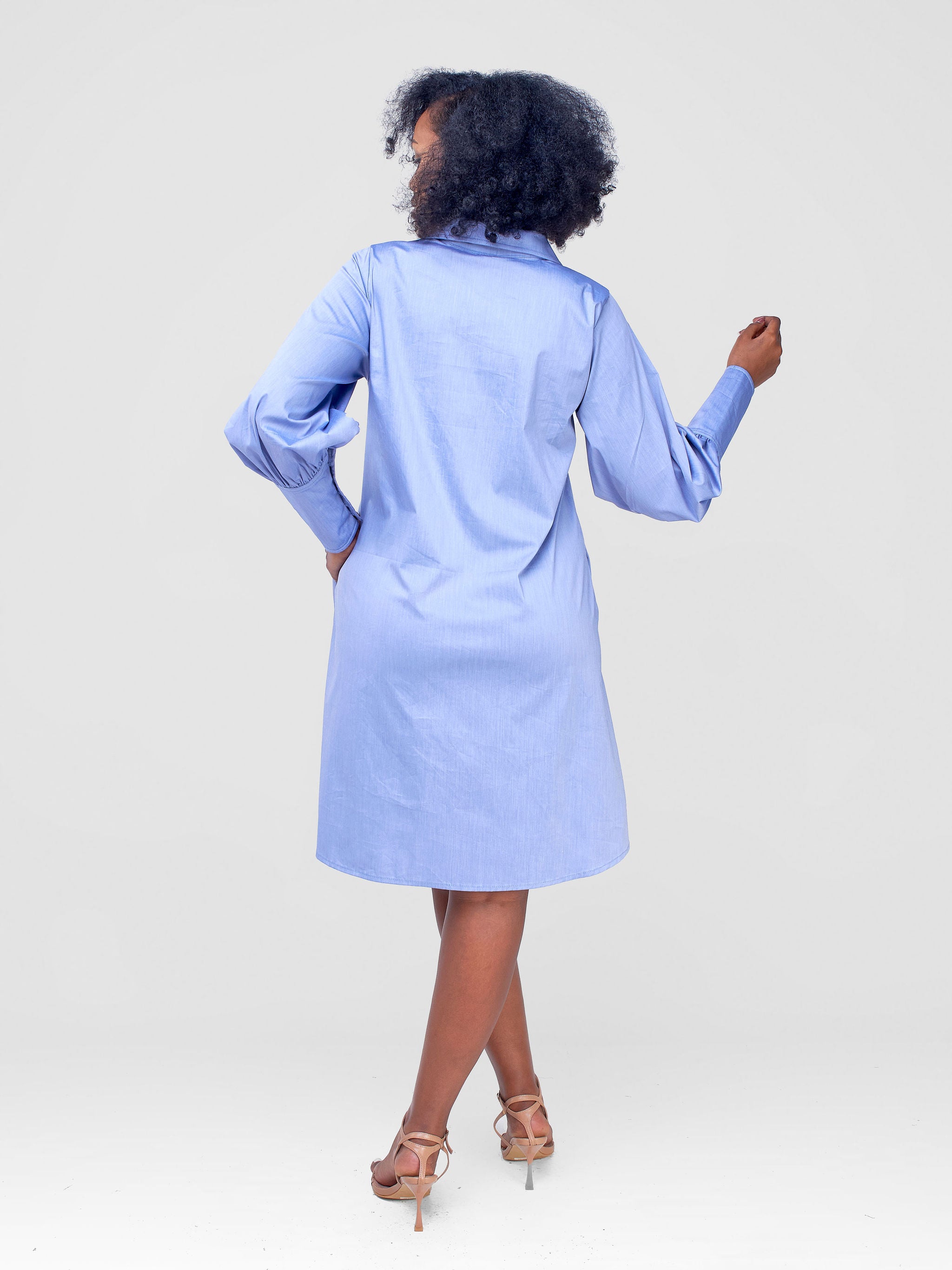 Safari Hawi Bishop Sleeve Tent Shirt Dress - Light Blue