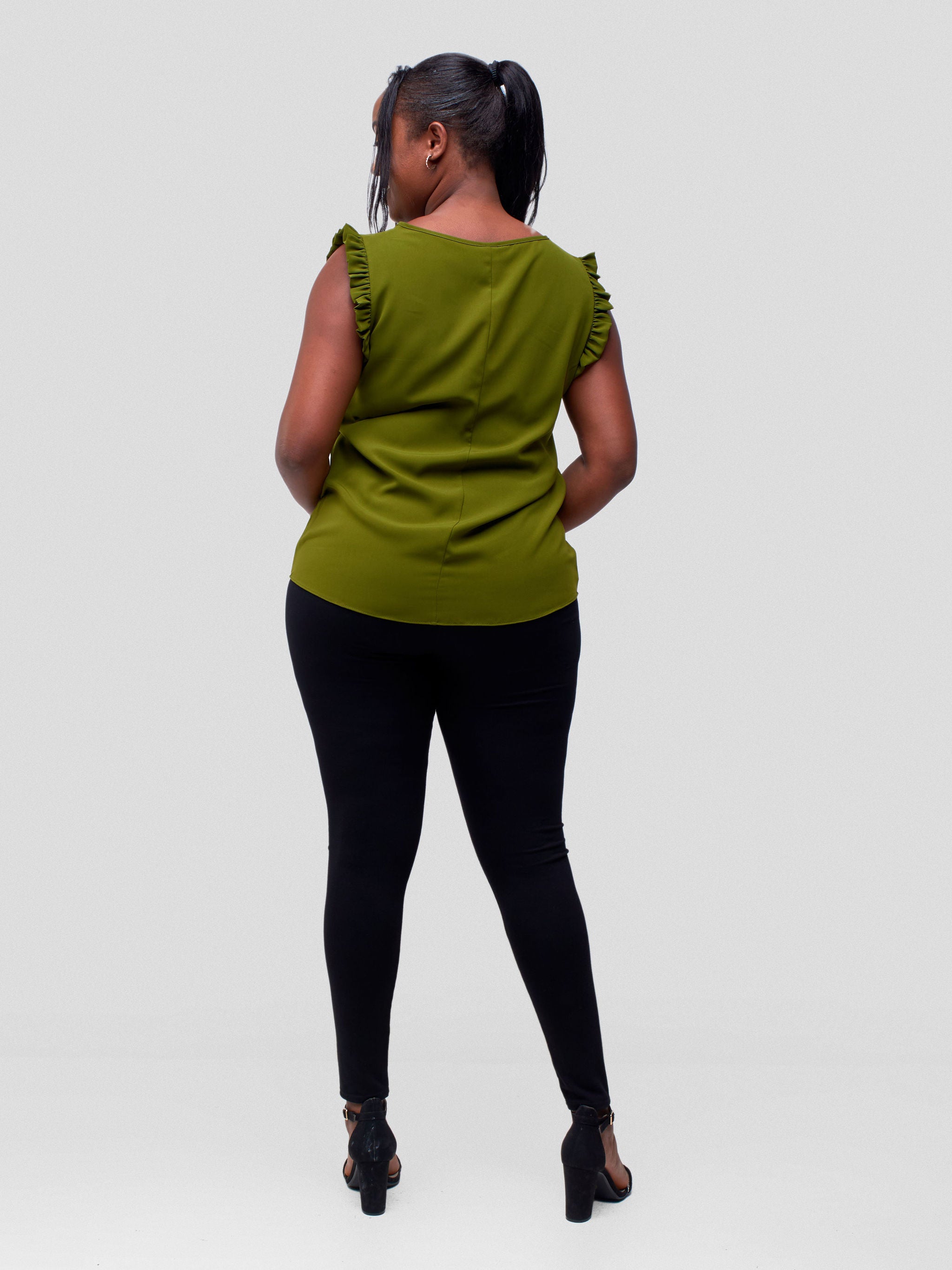 Vivo Ava Sleeveless Ruffle Top - Olive
