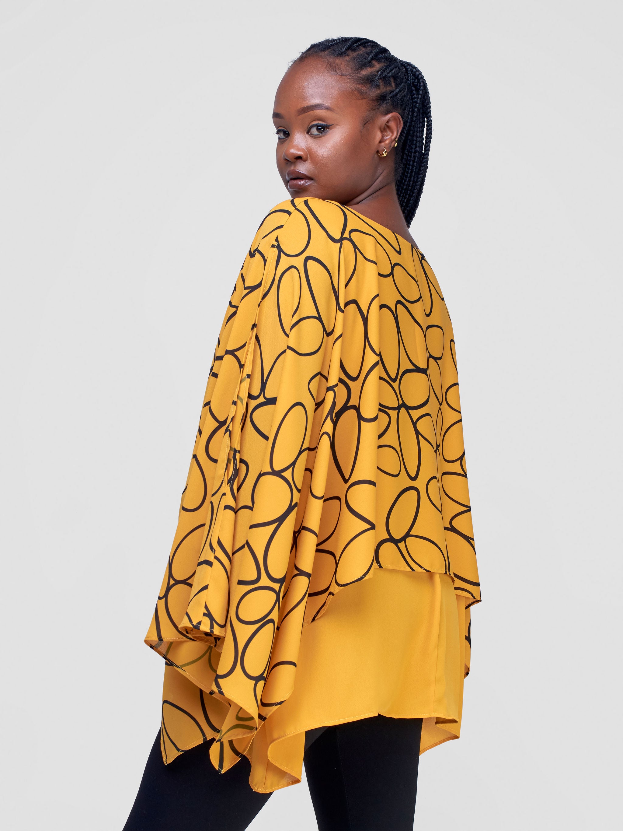Vivo Hanabi Kaftan Top - Mustard Koto Print