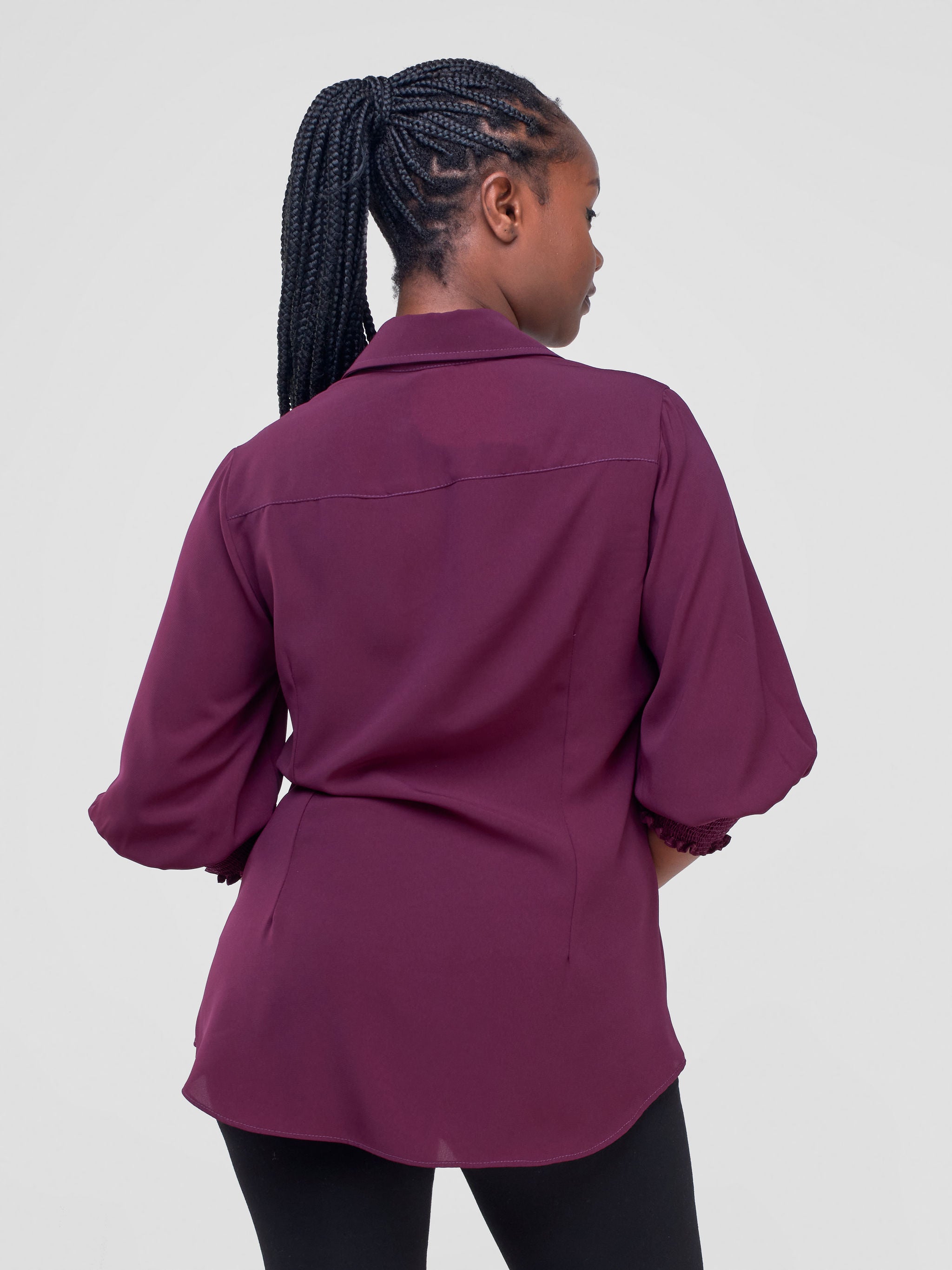 Vivo Fahari 3/4 Sleeve Shirred Shirt - Purple