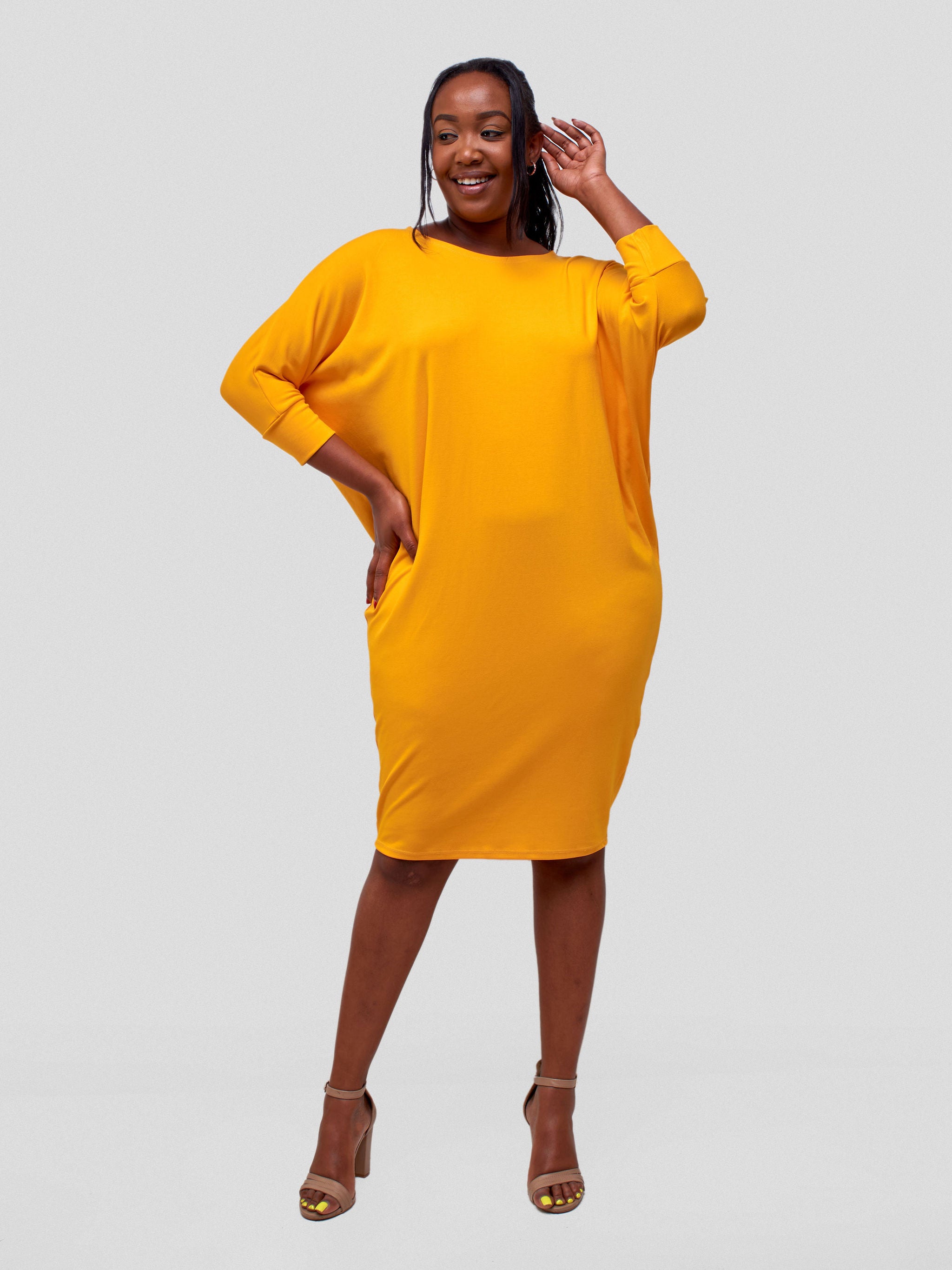 Vivo Basic Cuffed Dolman Jersey Dress - Safron