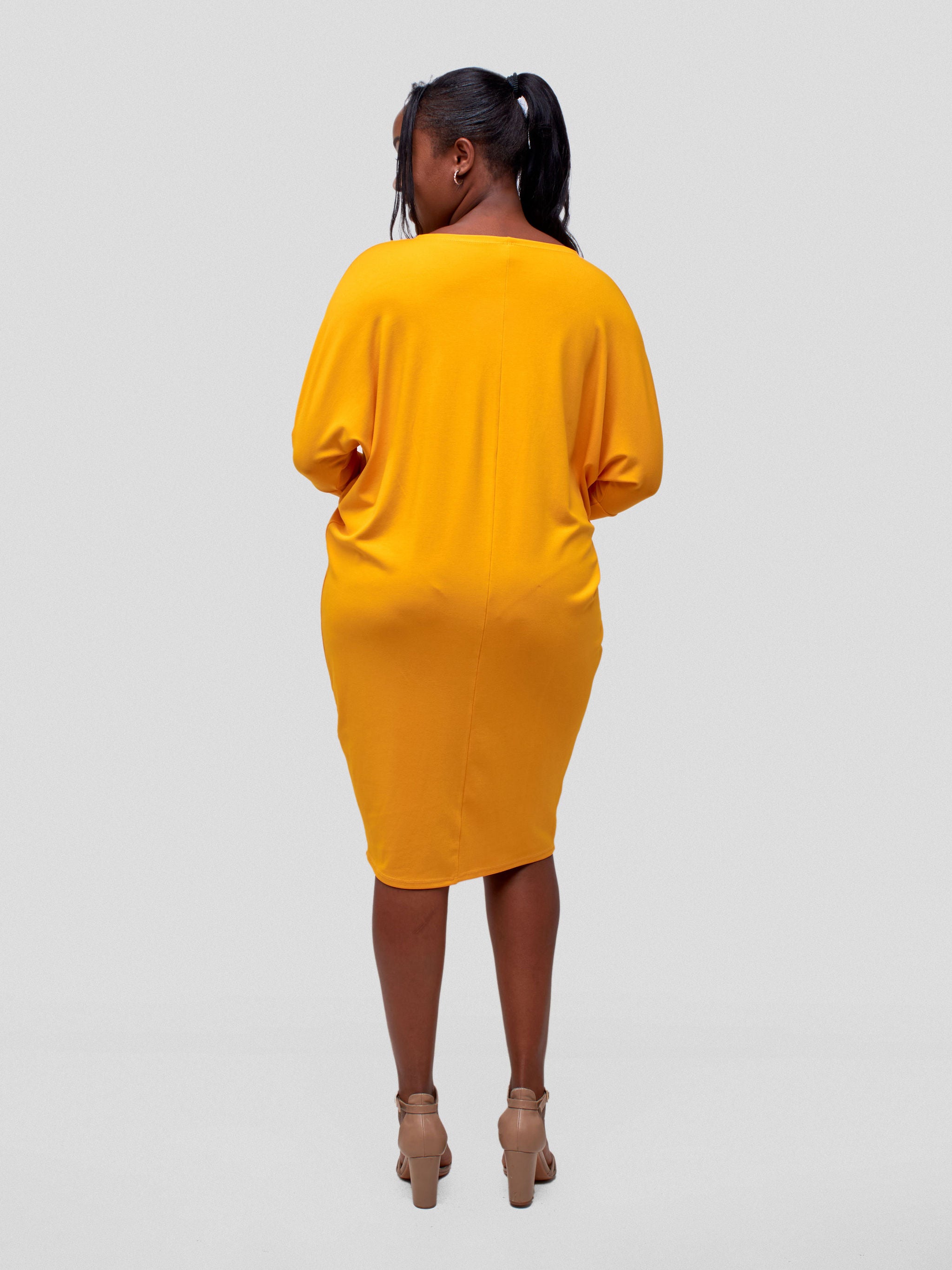 Vivo Basic Cuffed Dolman Jersey Dress - Safron