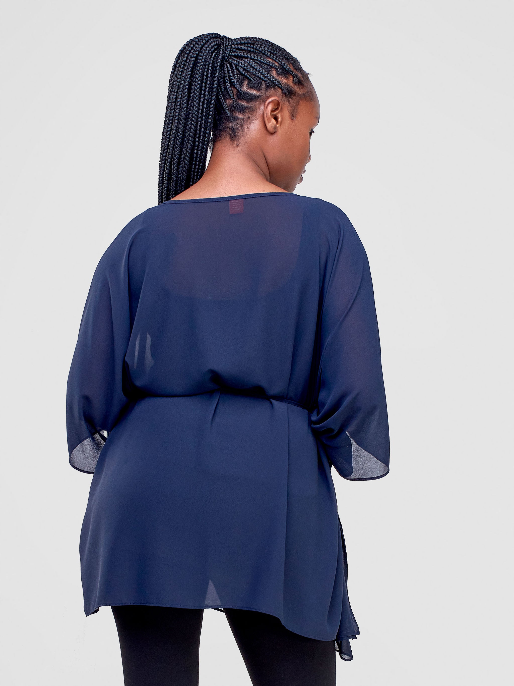 Vivo Basic Chiffon Tie Kaftan Top - Navy Blue