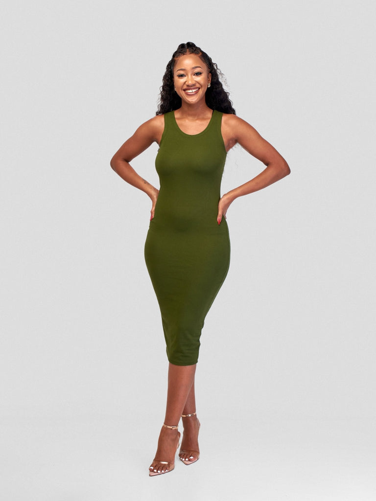Vivo Basic Sleeveless Leila Bodycon Dress - Hunters Green - Shopzetu
