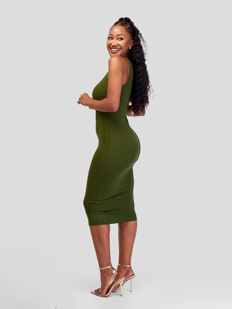 Vivo Basic Sleeveless Leila Bodycon Dress - Hunters Green - Shopzetu