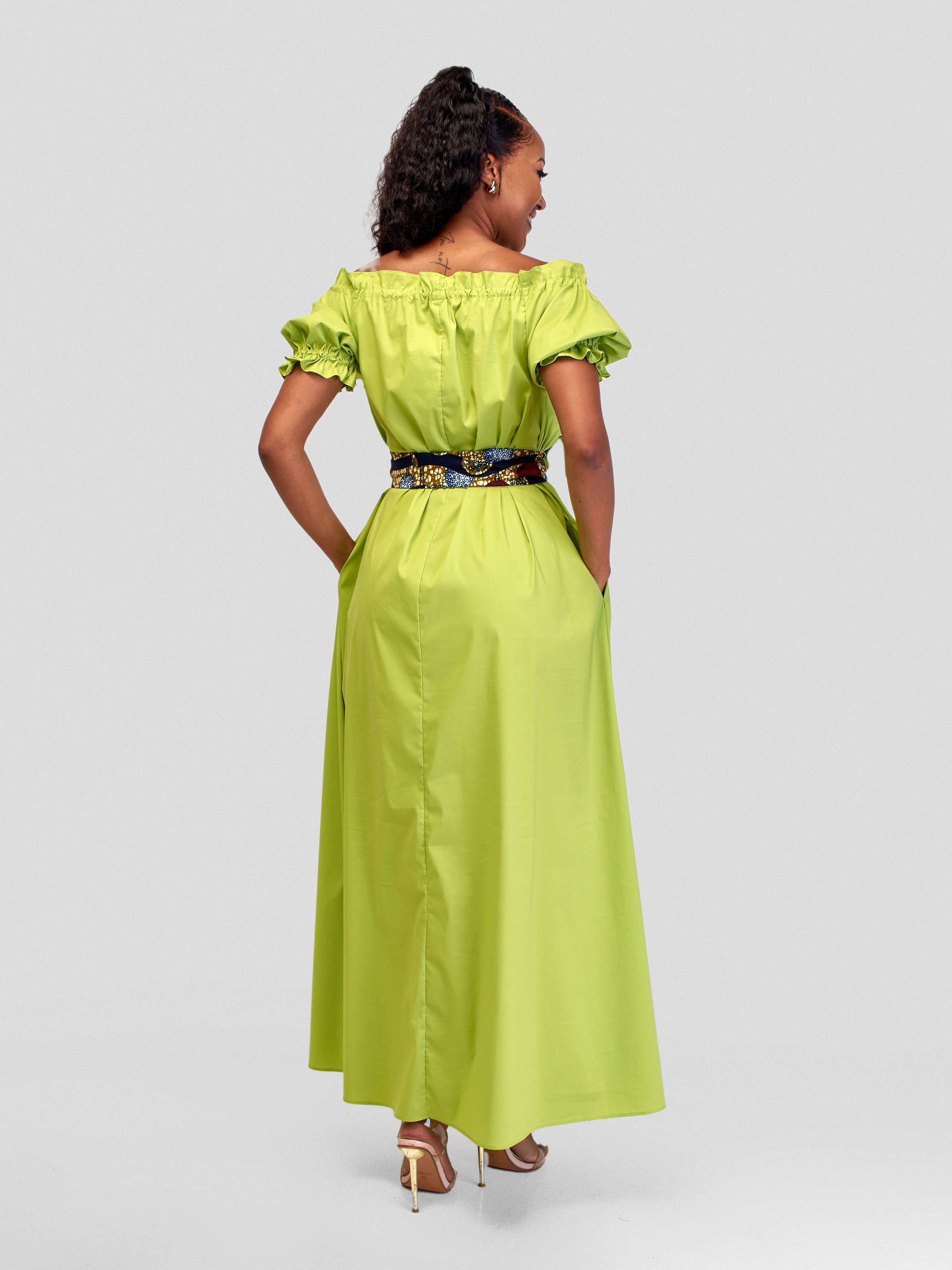 Safari Mali Off Shoulder Ruffle Maxi Dress - Green