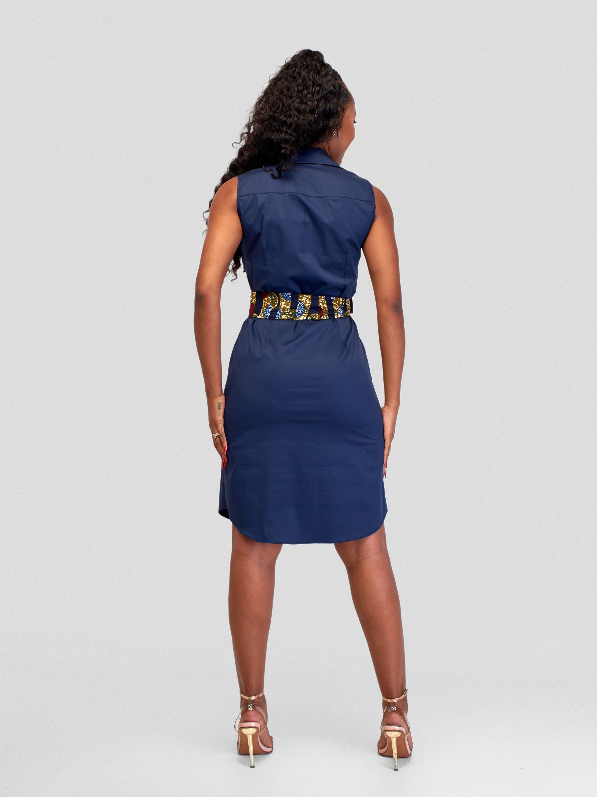 Safari Tawi Sleeveless Scalloped Shirt Dress - Navy Blue