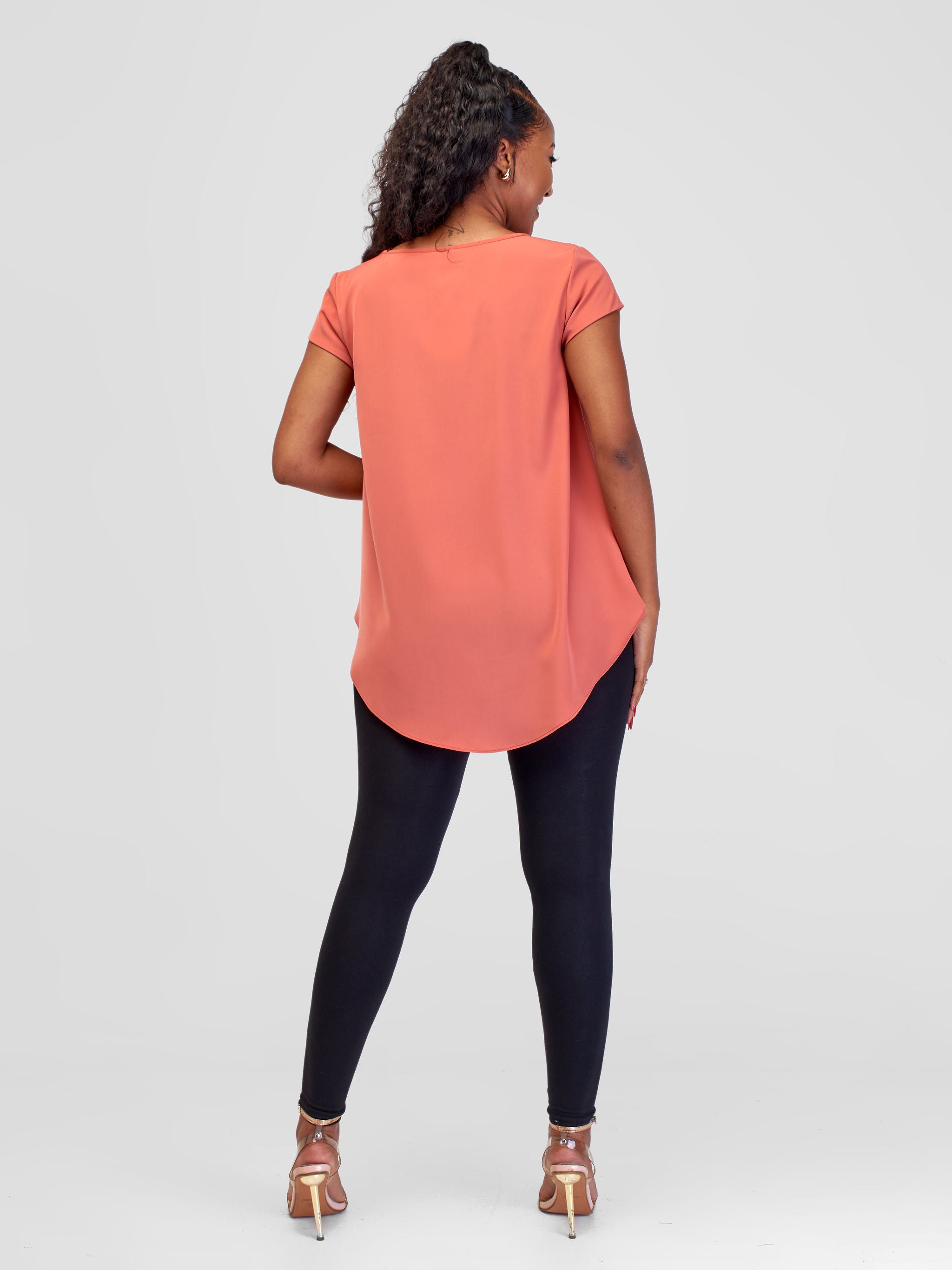 Vivo Amara Cap Sleeve Drape Top - Coral