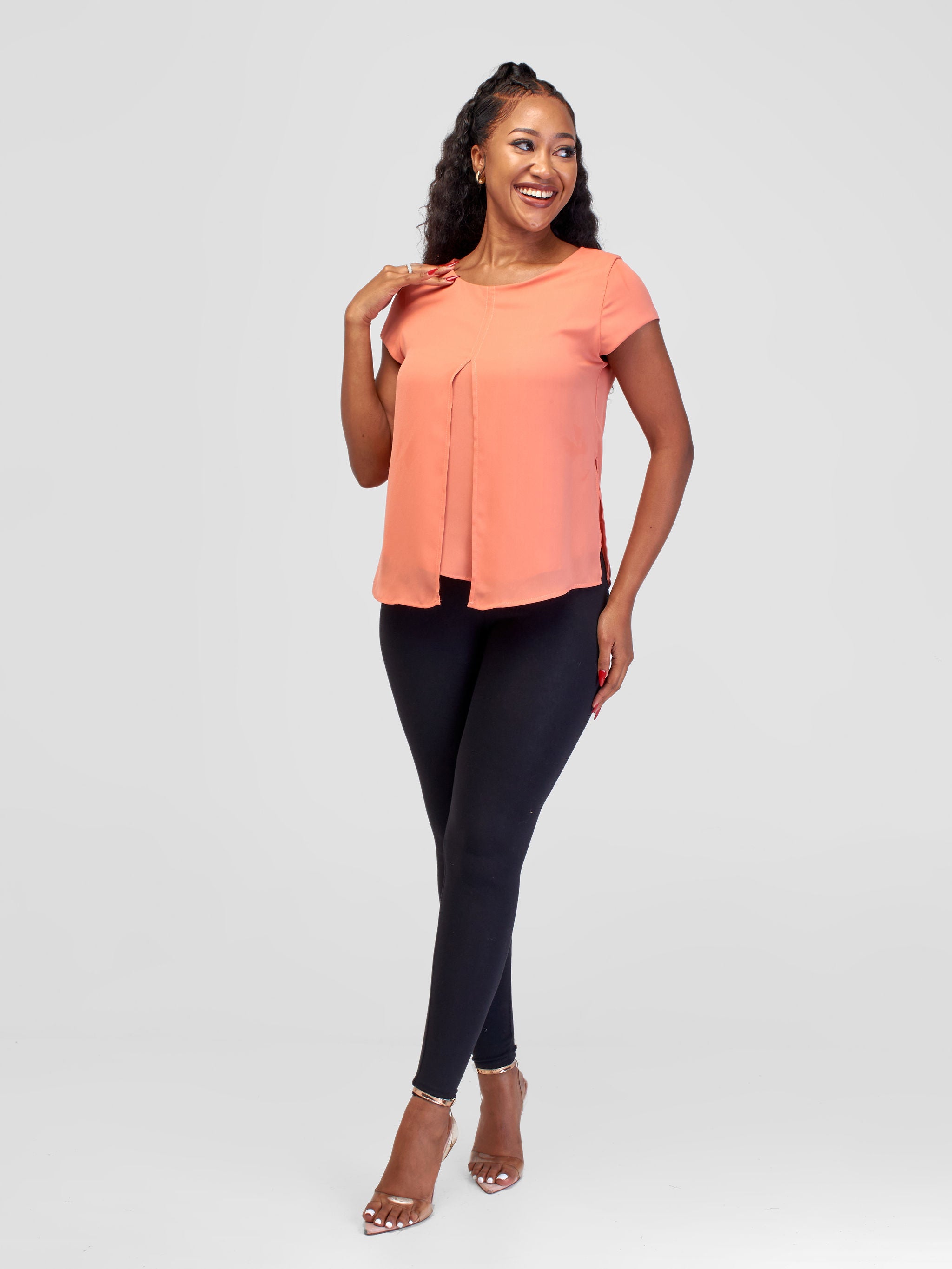 Vivo Amara Cap Sleeve Layered Top - Peach