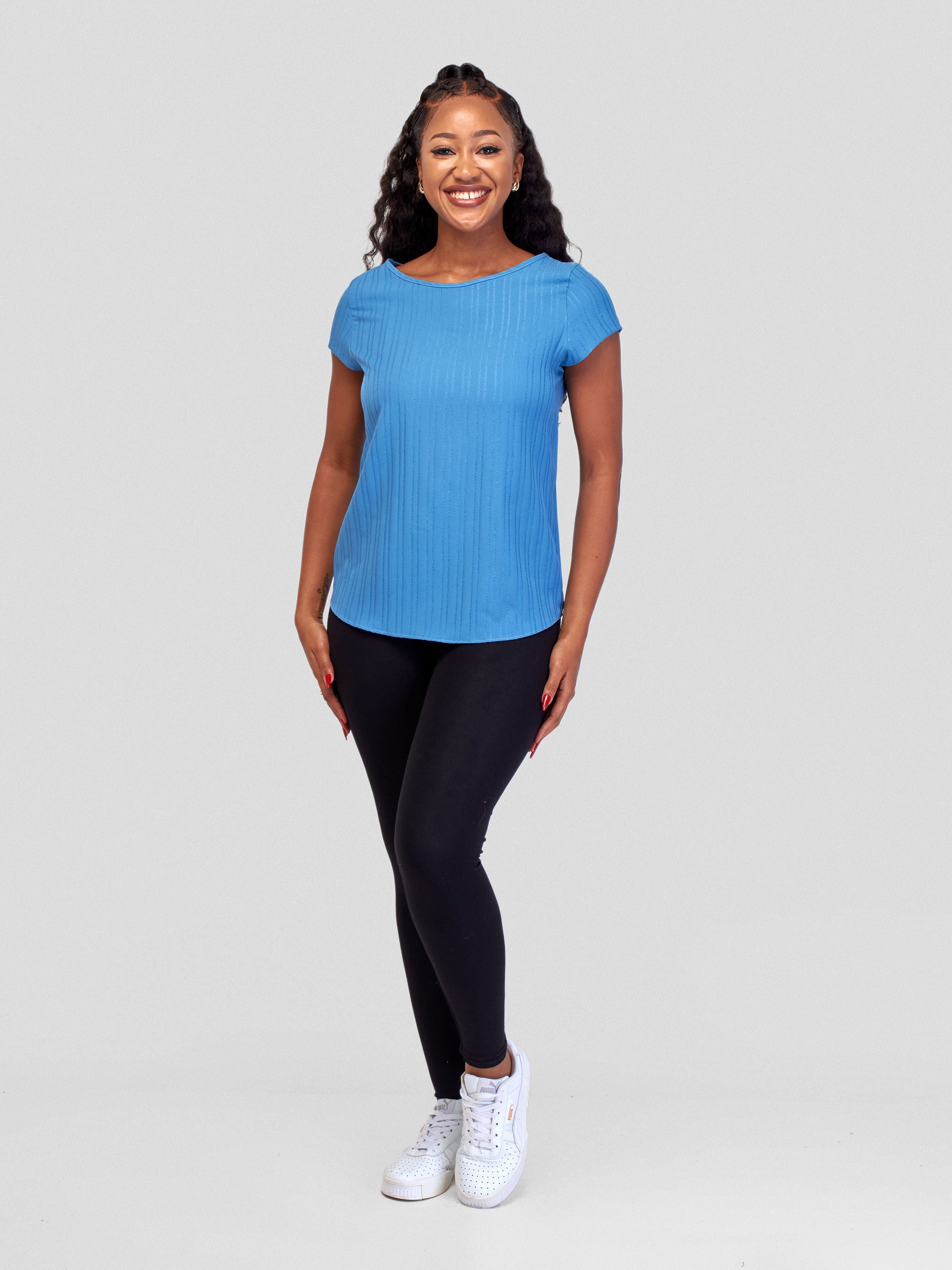 Vivo Basic Crepe Cap Sleeve Top - Light Blue