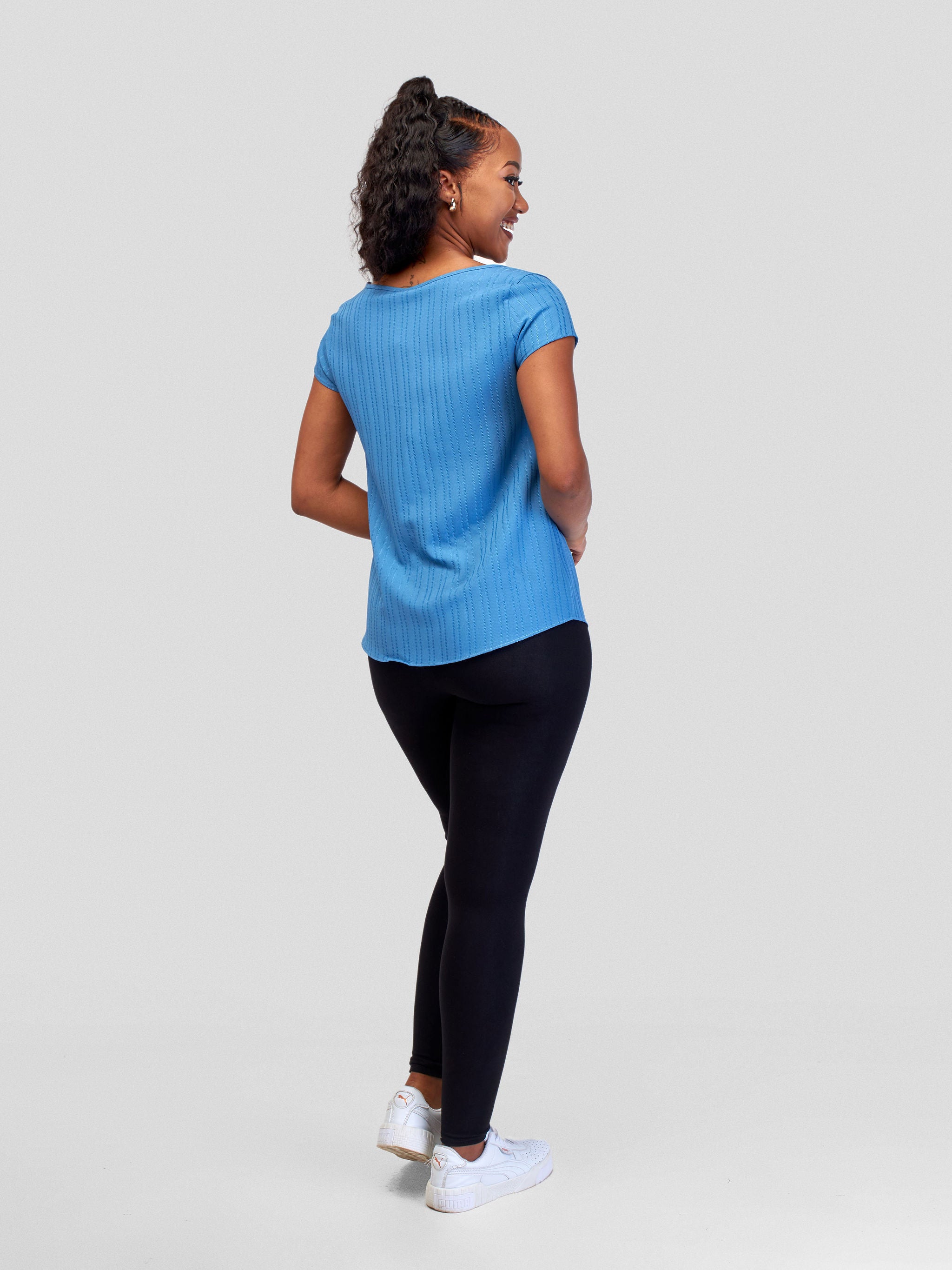 Vivo Basic Crepe Cap Sleeve Top - Light Blue