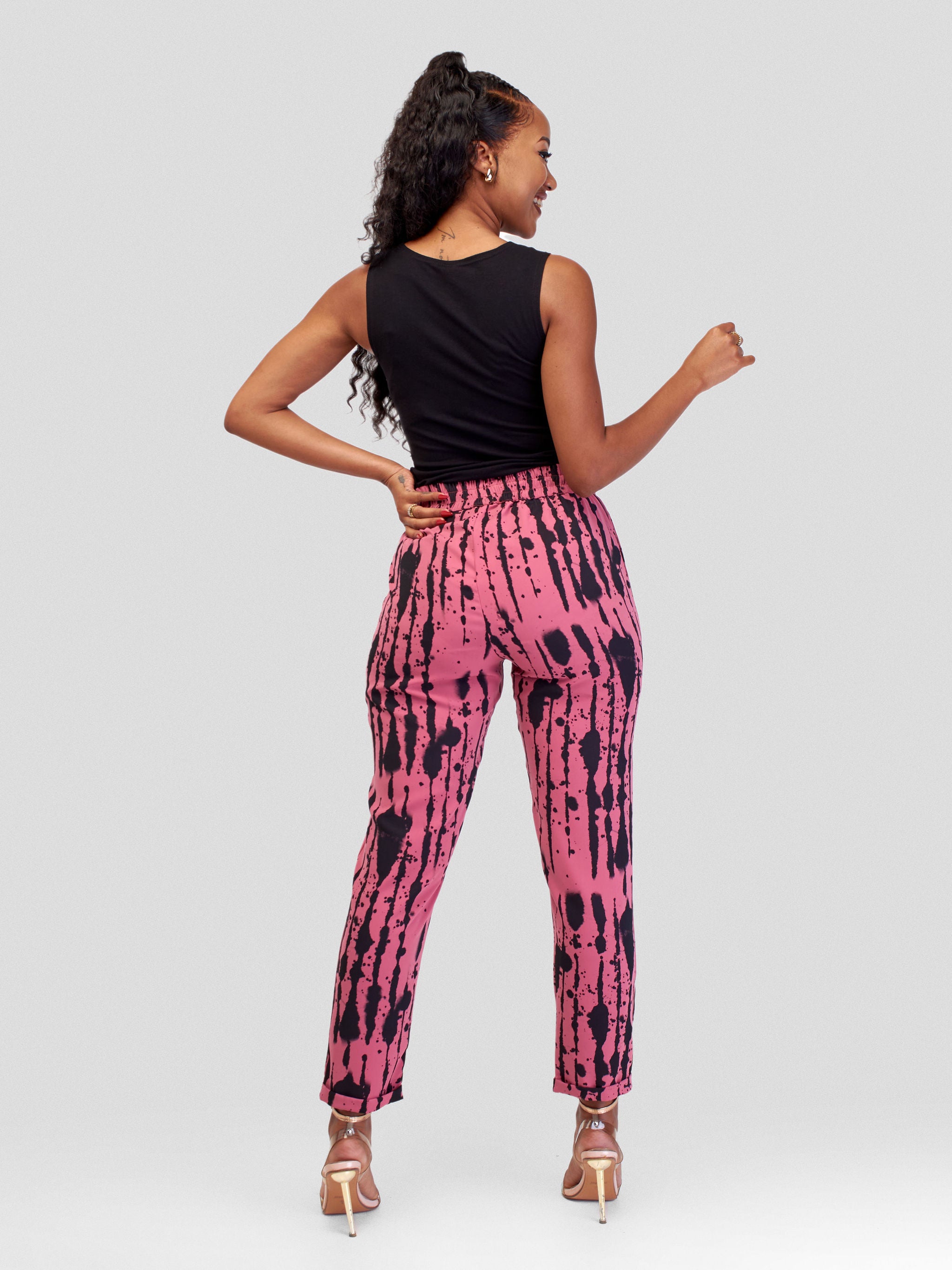 Vivo Ava Tapered Pants - Navy Blue / Pink Mistari Print