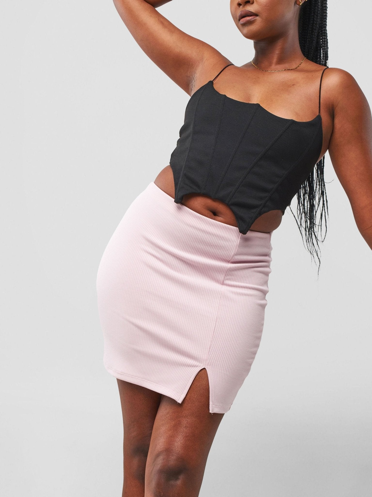 Carrie Wahu X SZ Ribbed Pencil Skirt - Old Rose - Shopzetu