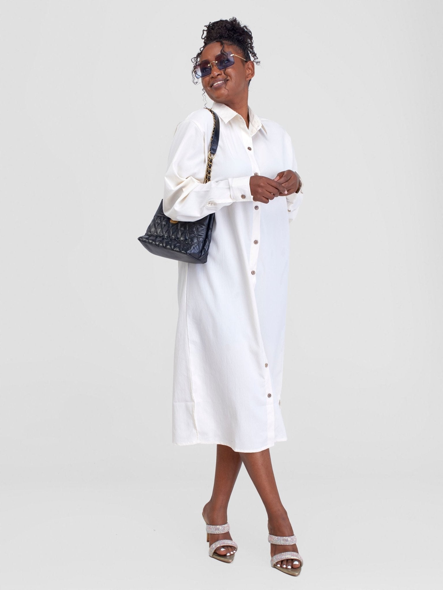 Alara Basic Shirt Dress - Cream - Shopzetu