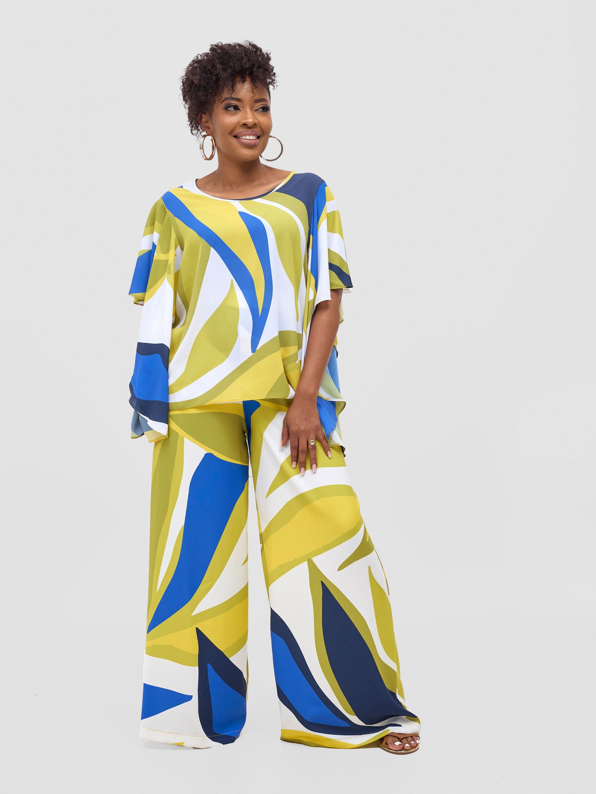 Vivo Kelemi Crepe Wide Leg Pants - Royal Blue  / Green Lana Print