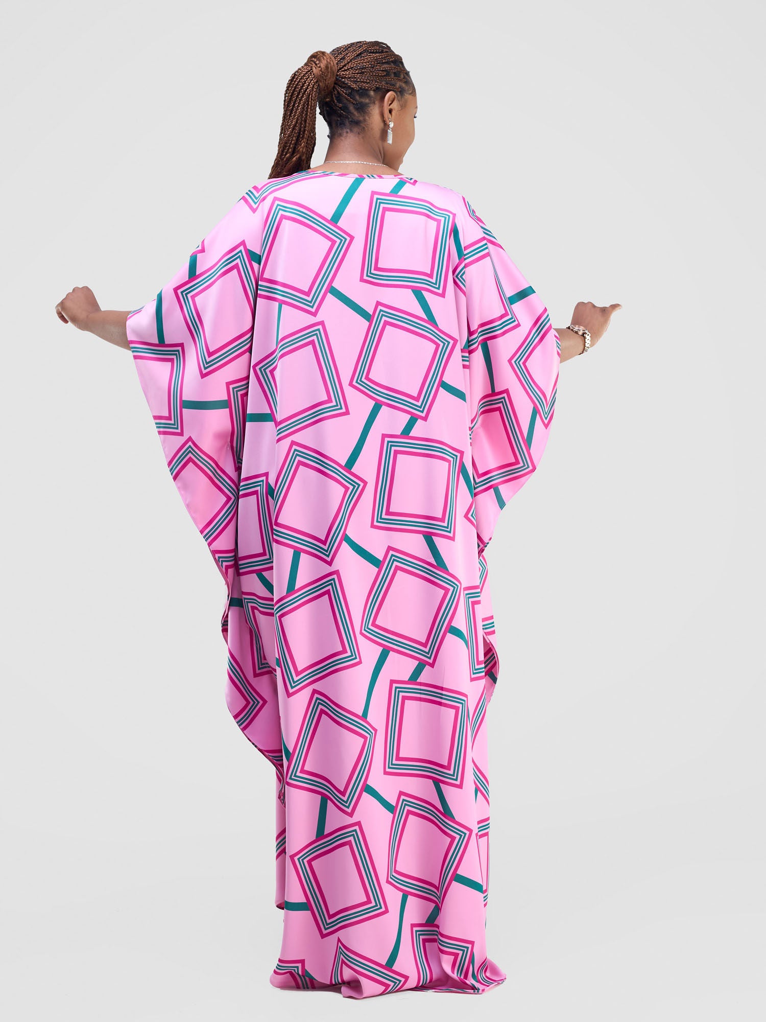 Vivo Amai Maxi Kaftan Dress - Pink / Green Biya Print