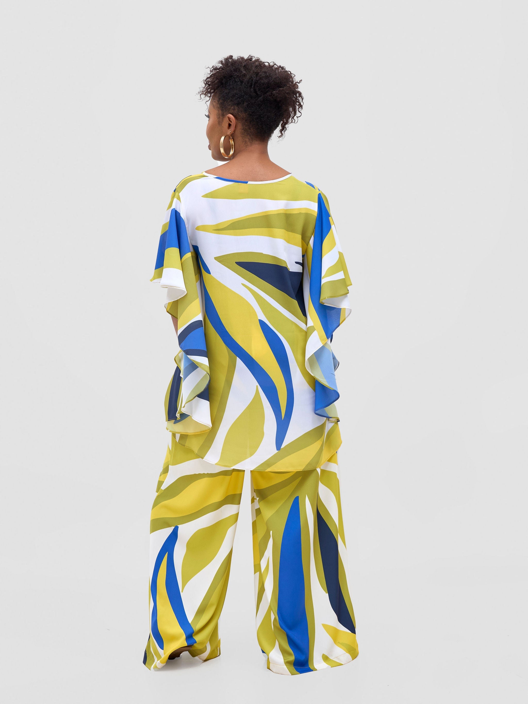 Vivo Kelemi Crepe Wide Leg Pants - Royal Blue  / Green Lana Print