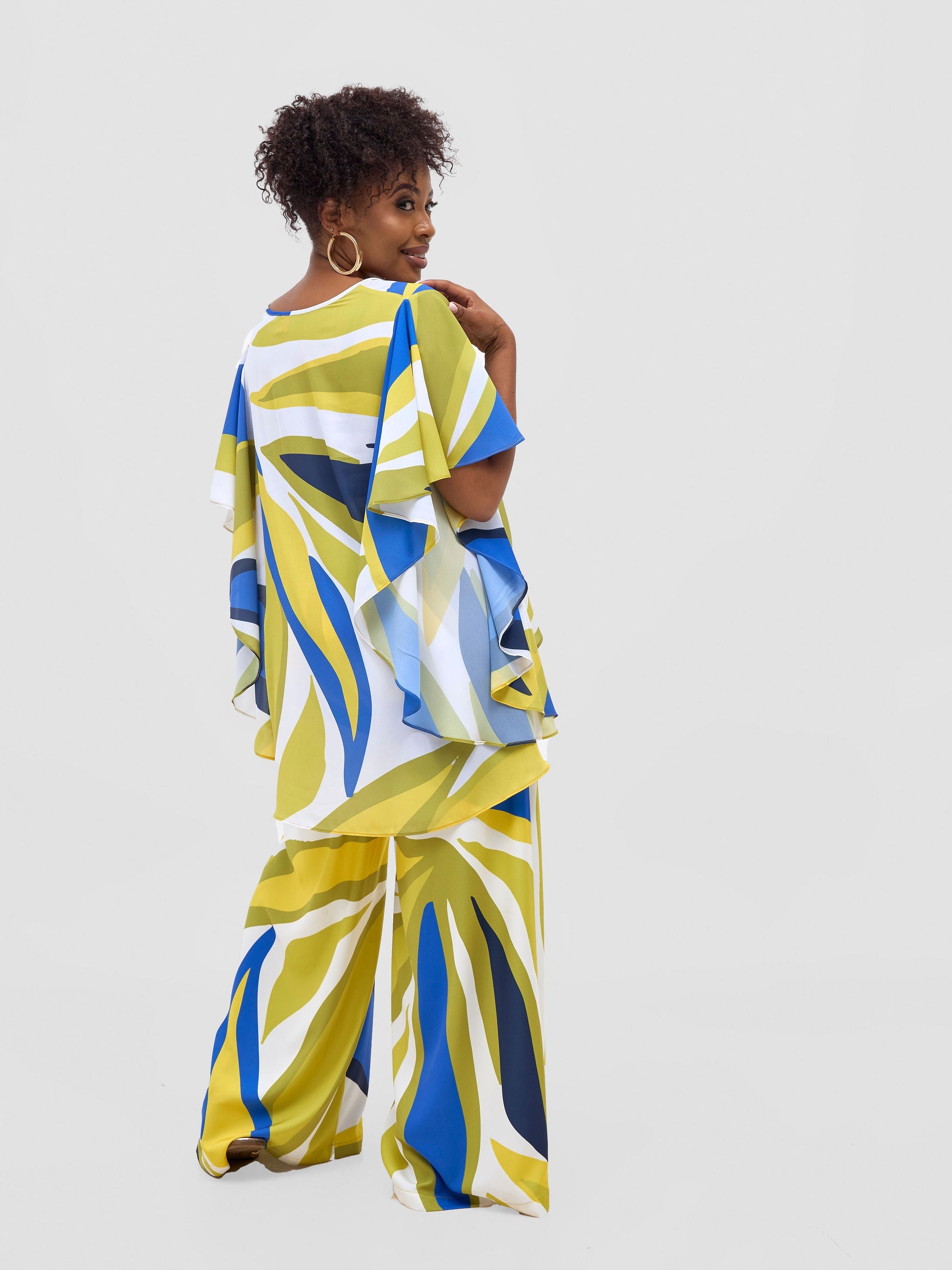 Vivo Kelemi Crepe Wide Leg Pants - Royal Blue  / Green Lana Print