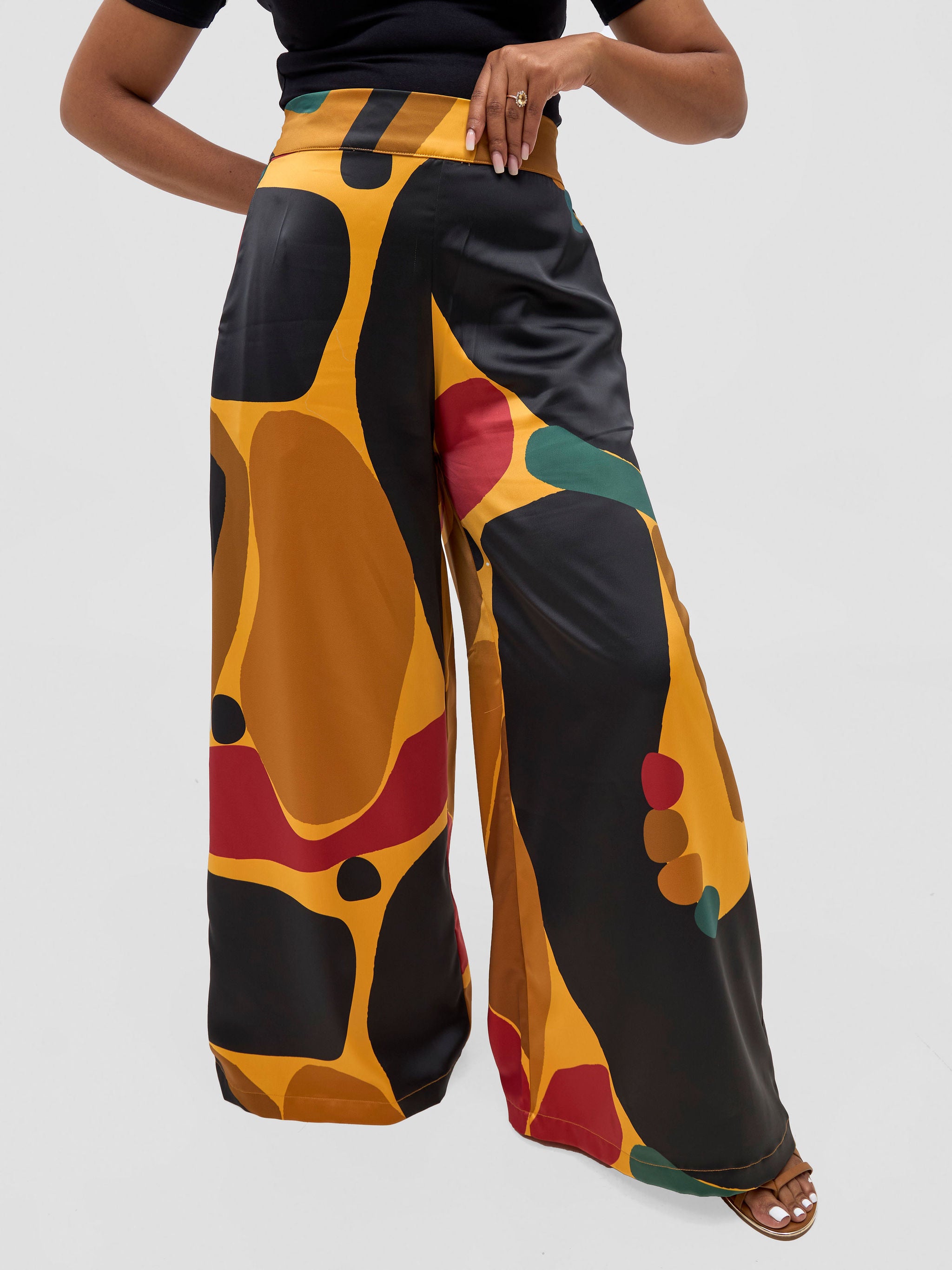 Vivo Kelemi Satin Pants - Mustard / Red Waso Print