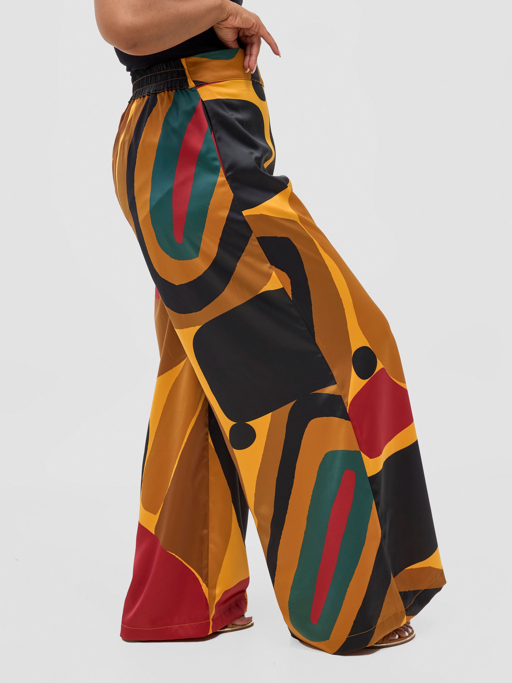 Vivo Kelemi Satin Pants - Mustard / Red Waso Print