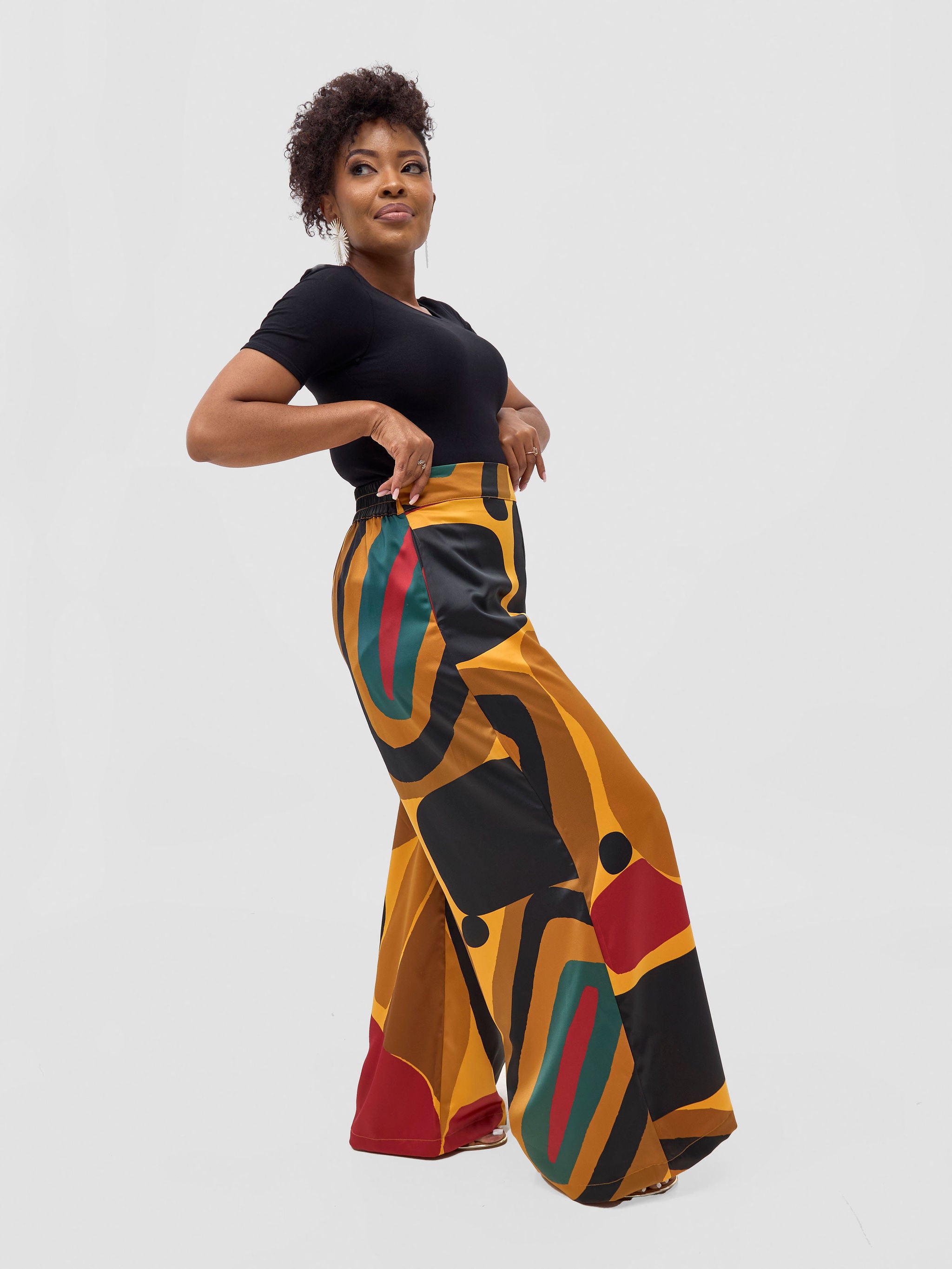 Vivo Kelemi Satin Pants - Mustard / Red Waso Print