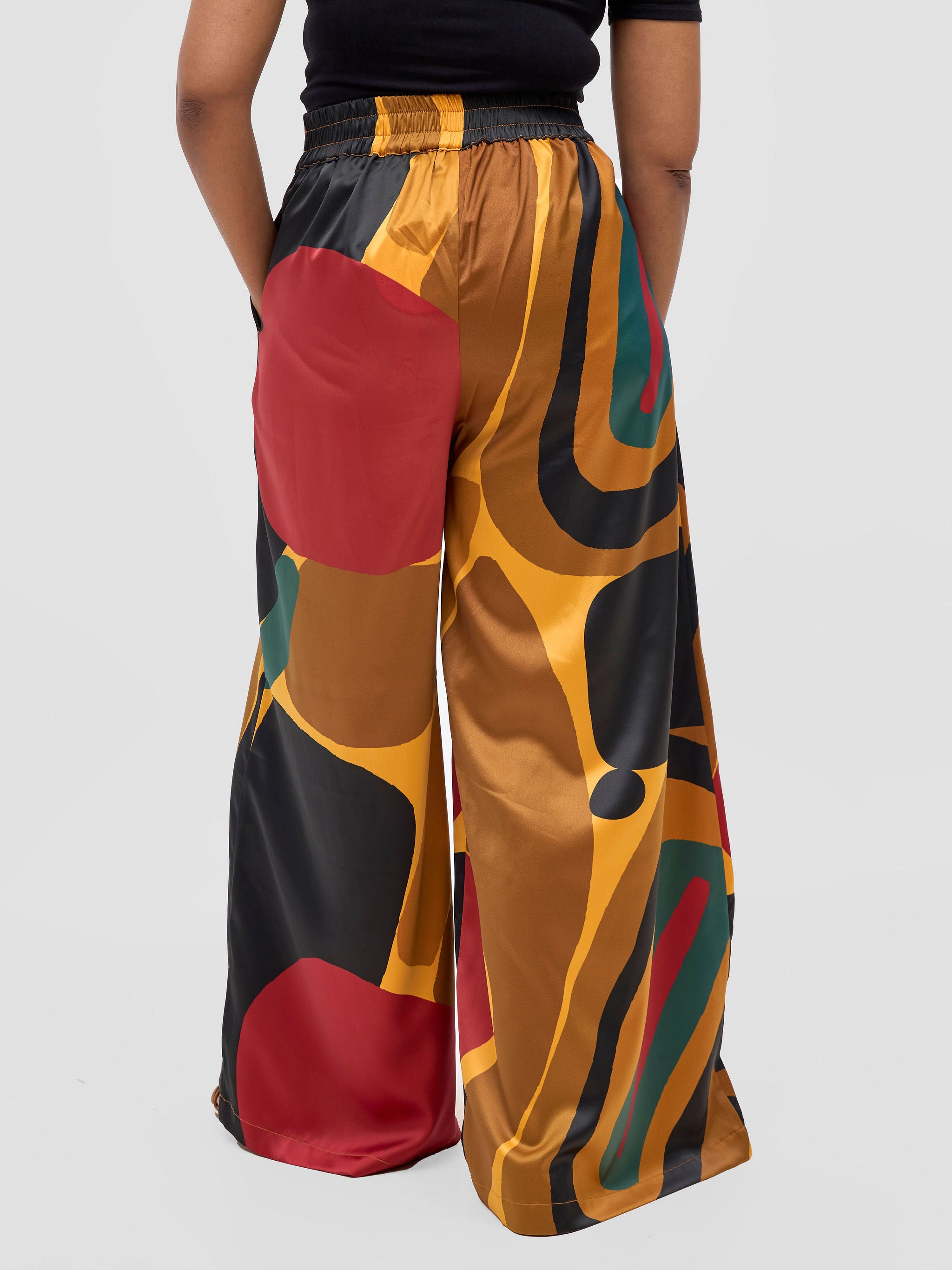 Vivo Kelemi Satin Pants - Mustard / Red Waso Print
