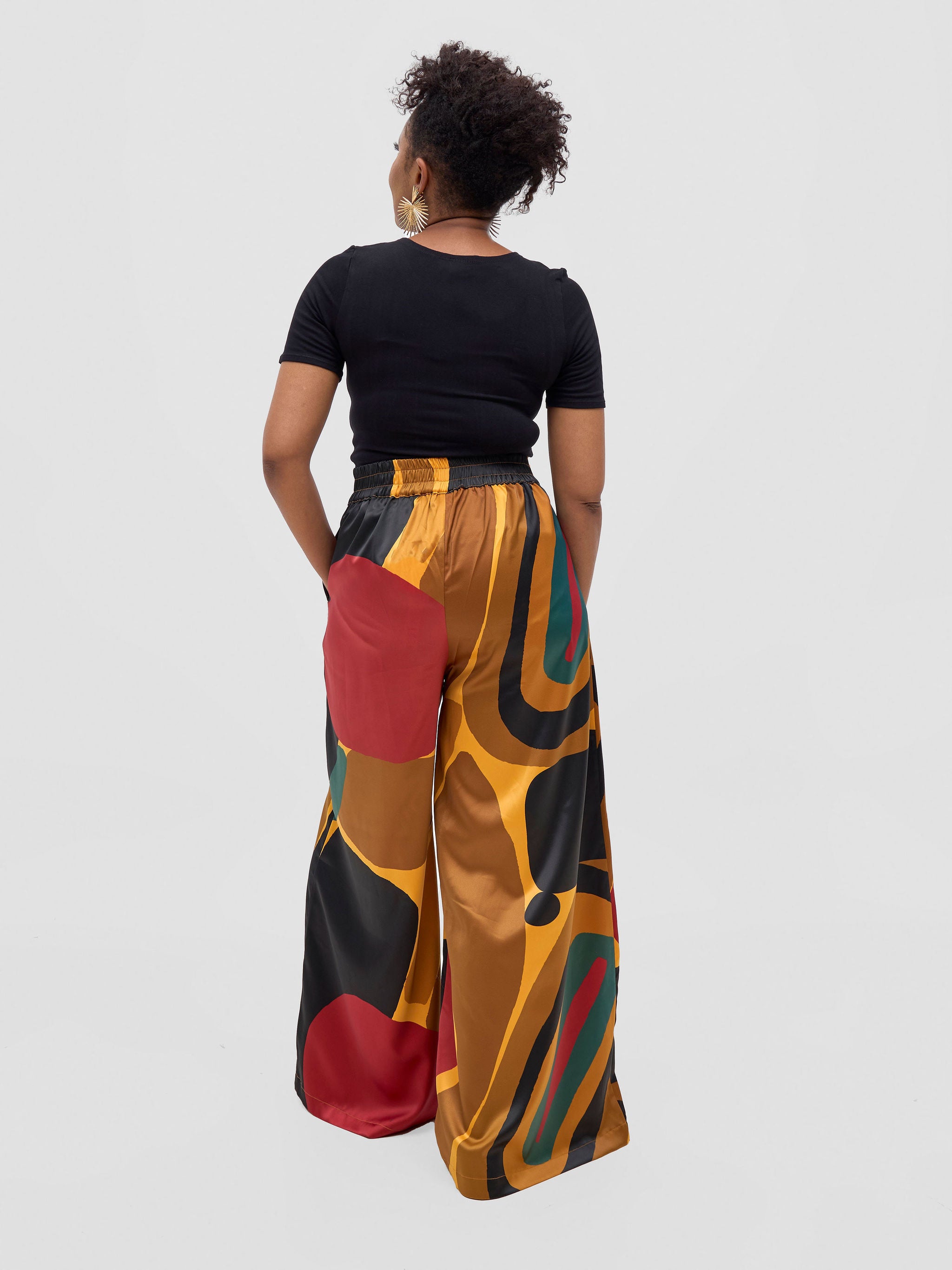 Vivo Kelemi Satin Pants - Mustard / Red Waso Print