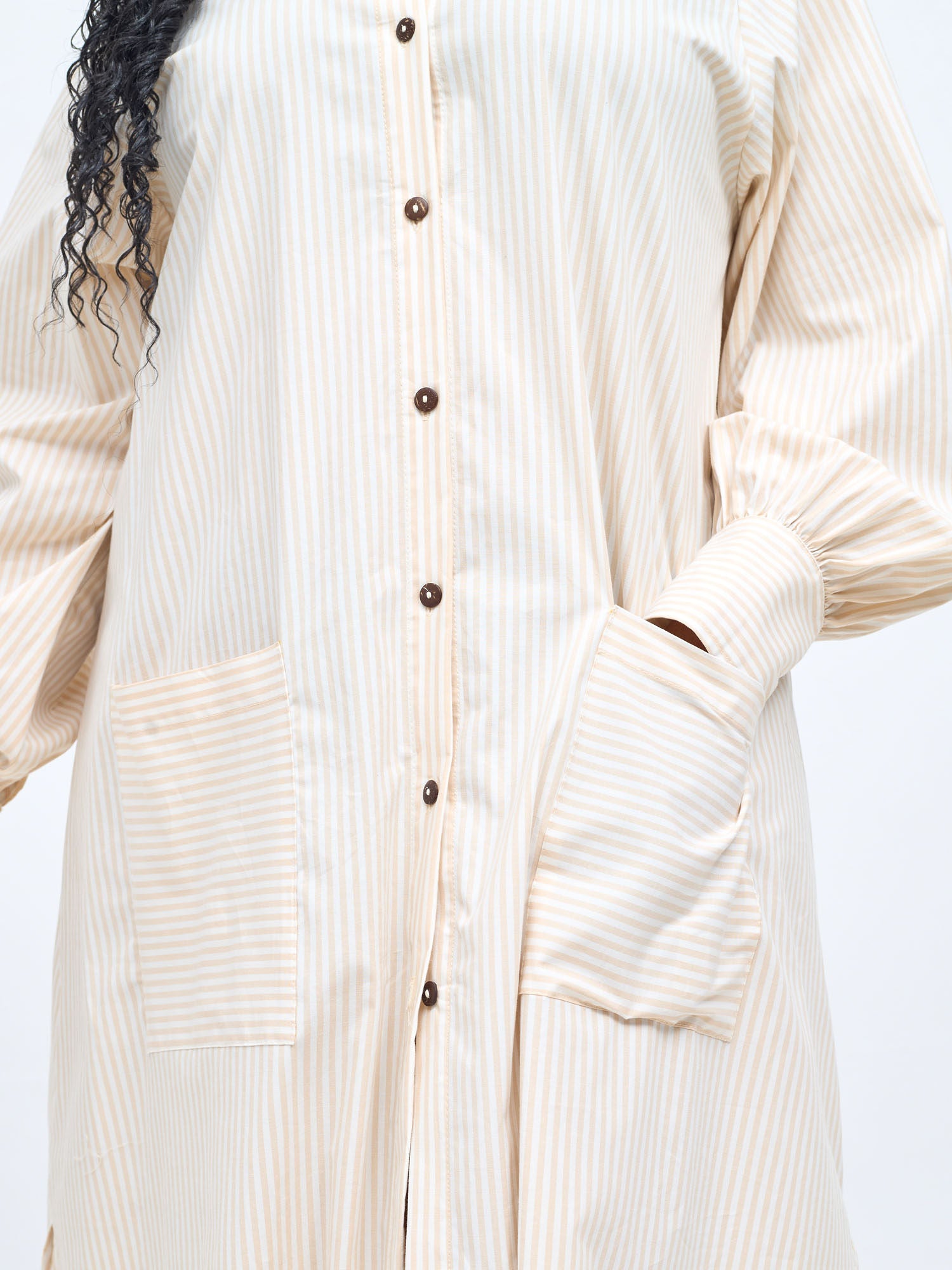 Safari Mansi Maxi Shirt Dress - Taupe Stripes