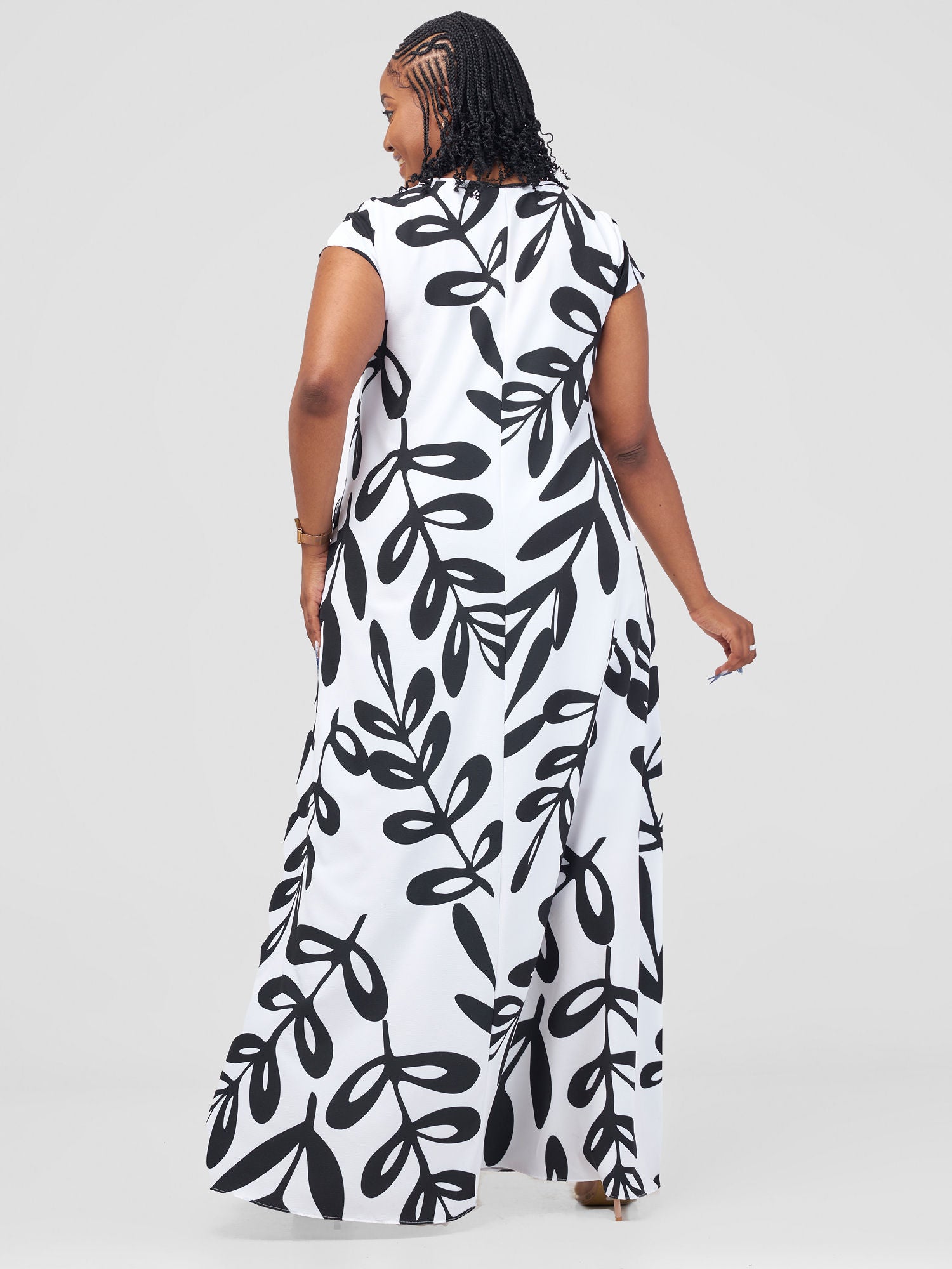 Vivo Basic Cap Sleeve Maxi Tent Dress - White Jilo Print