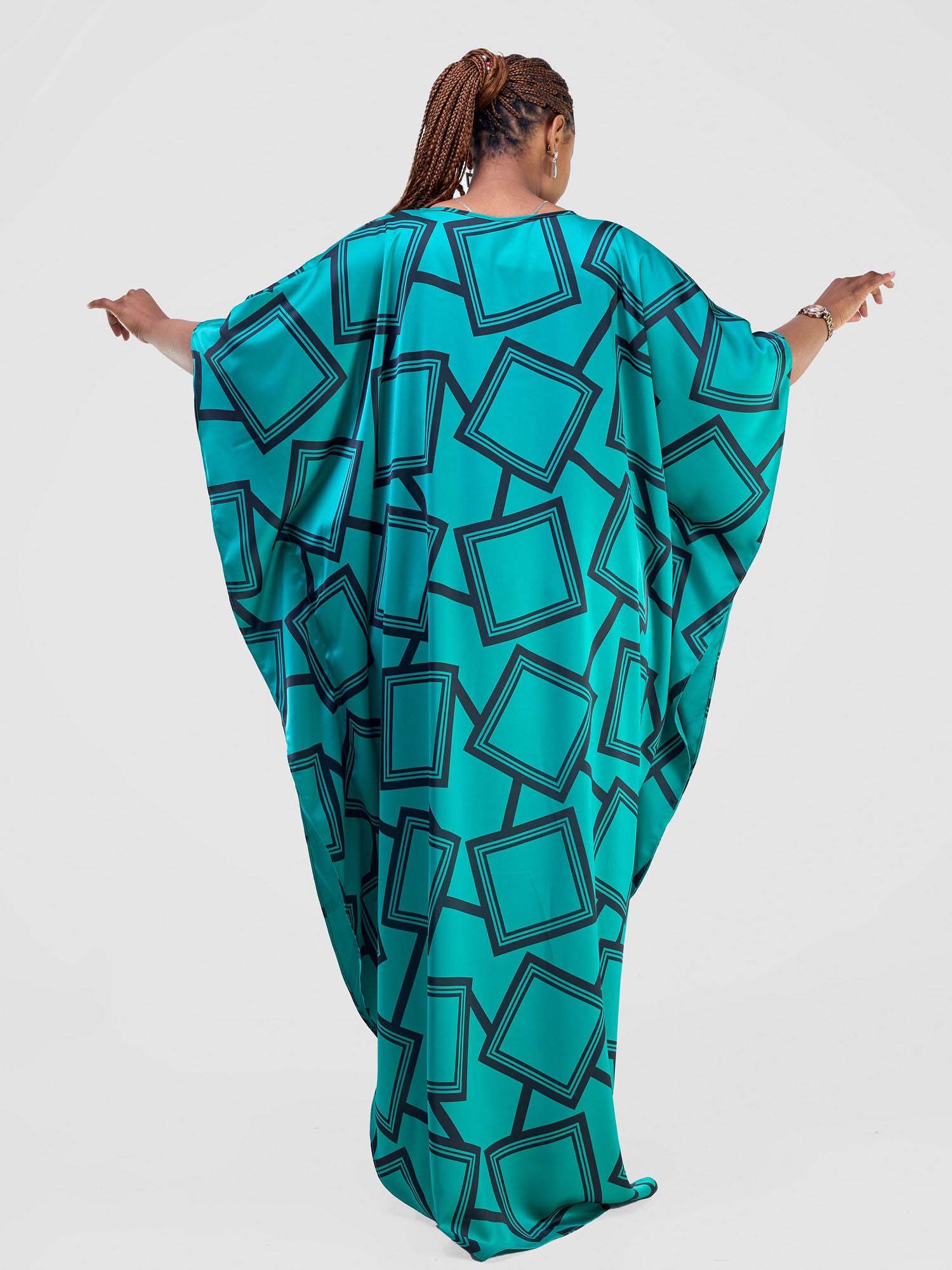 Vivo Amai Maxi Kaftan Dress - Green / Black Biya Print