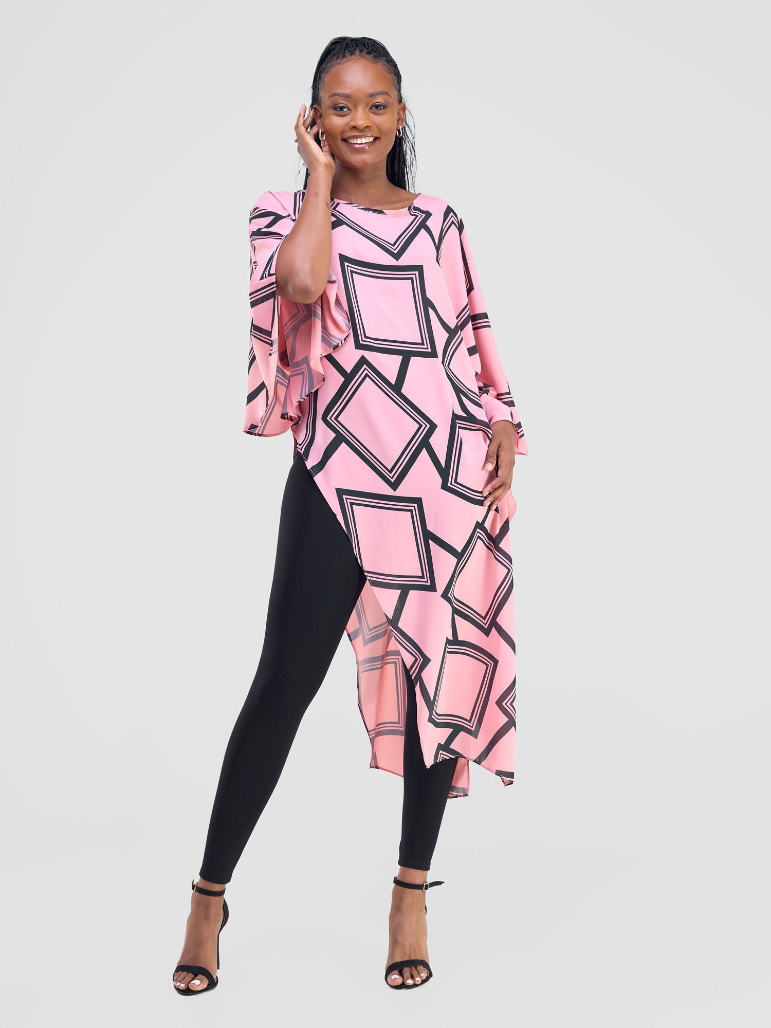 Vivo Amai Asymmetrical Cape - Pink / Black Biya Print