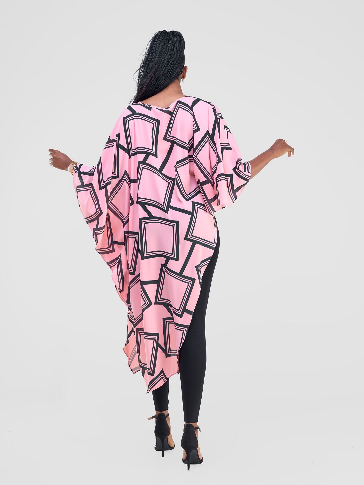 Vivo Amai Asymmetrical Cape - Pink / Black Biya Print